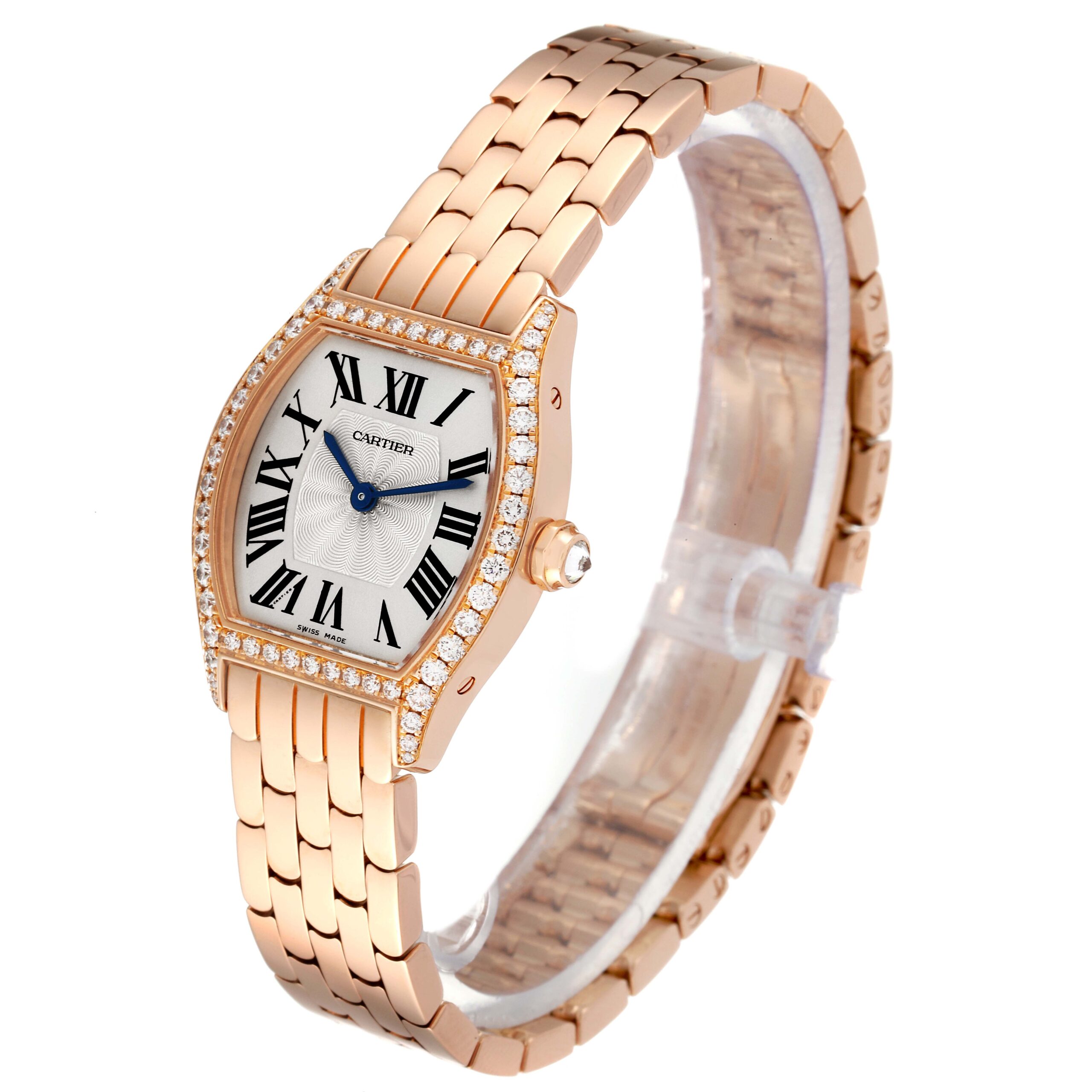 Cartier Tortue Small Rose Gold Silver Dial Diamond Ladies Watch WA501010