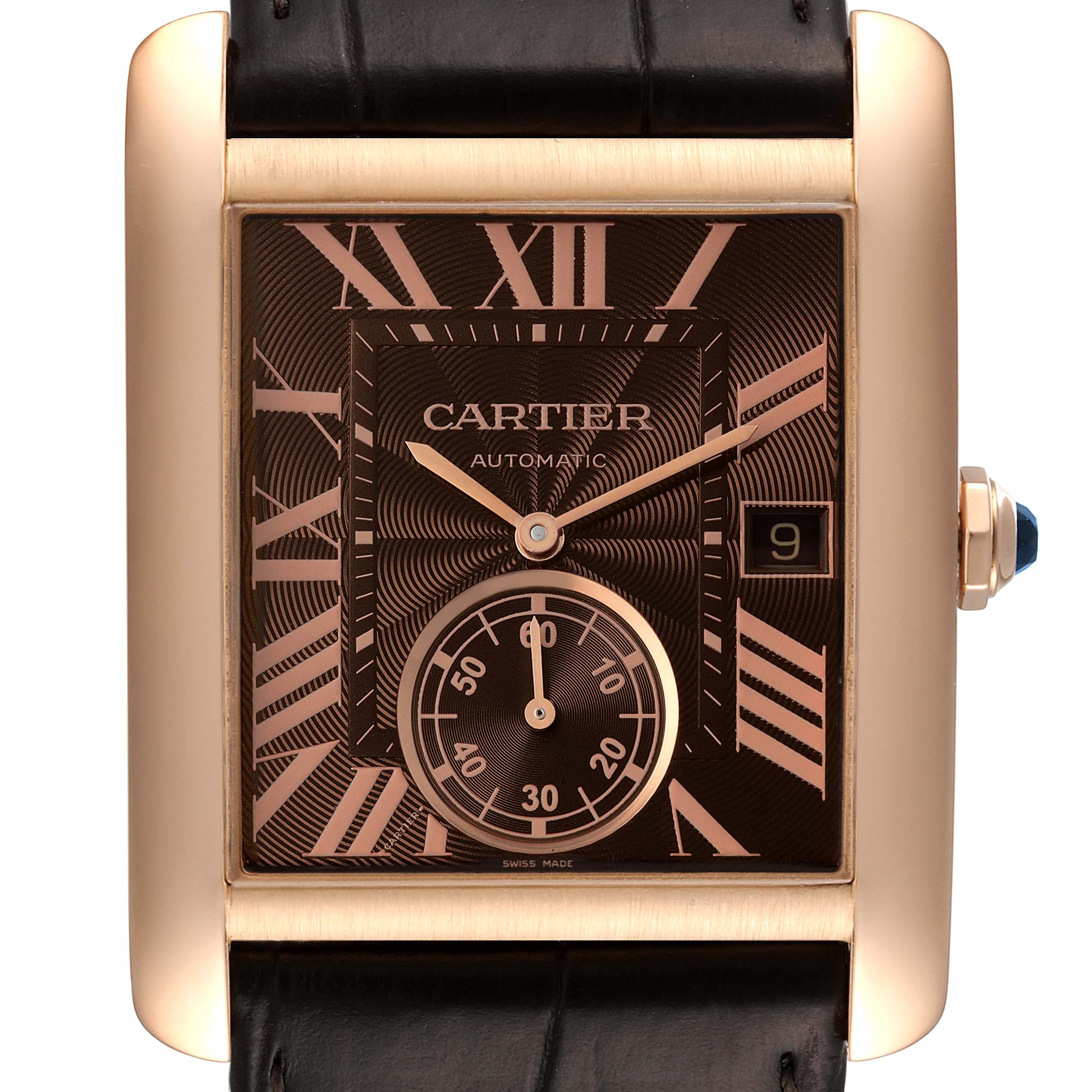 Cartier Tank MC Rose Gold Brown Dial Brown Strap Mens Watch W5330002