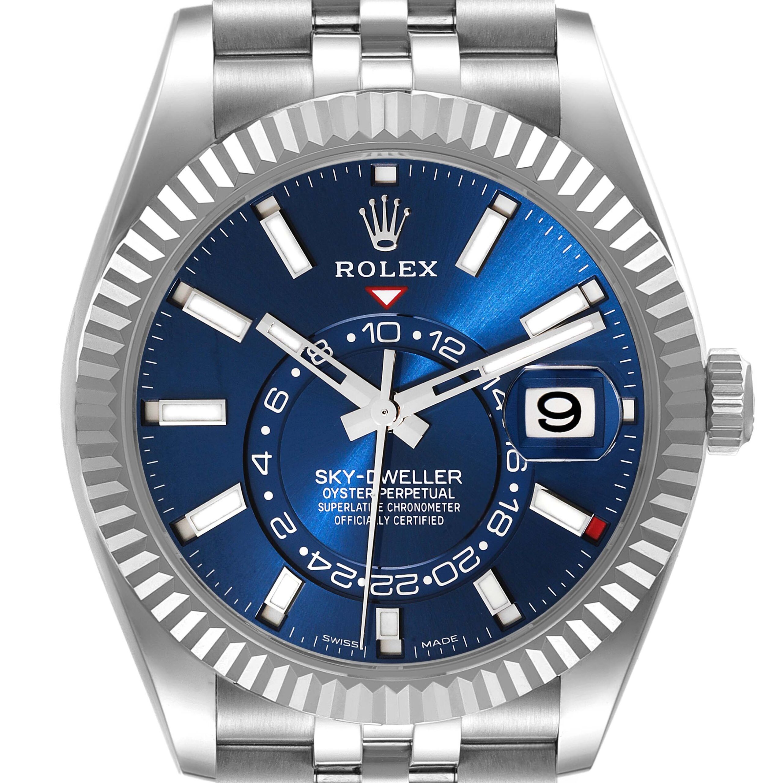 Rolex Sky-Dweller Blue Dial Steel White Gold Mens Watch 326934 Unworn