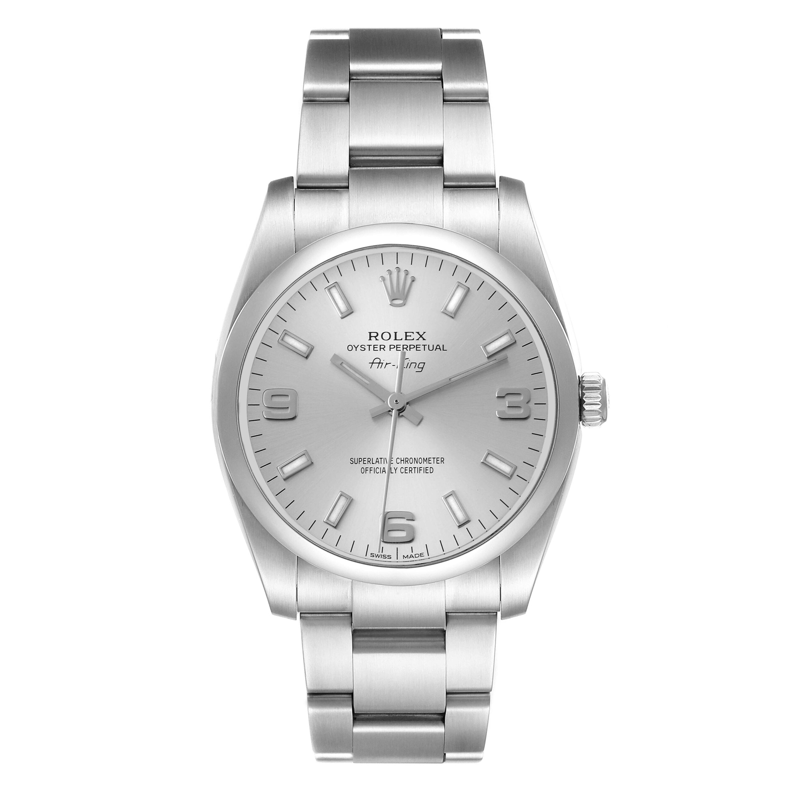 Rolex Air King Silver Dial Stainless Steel Mens Watch 114200 Box Card