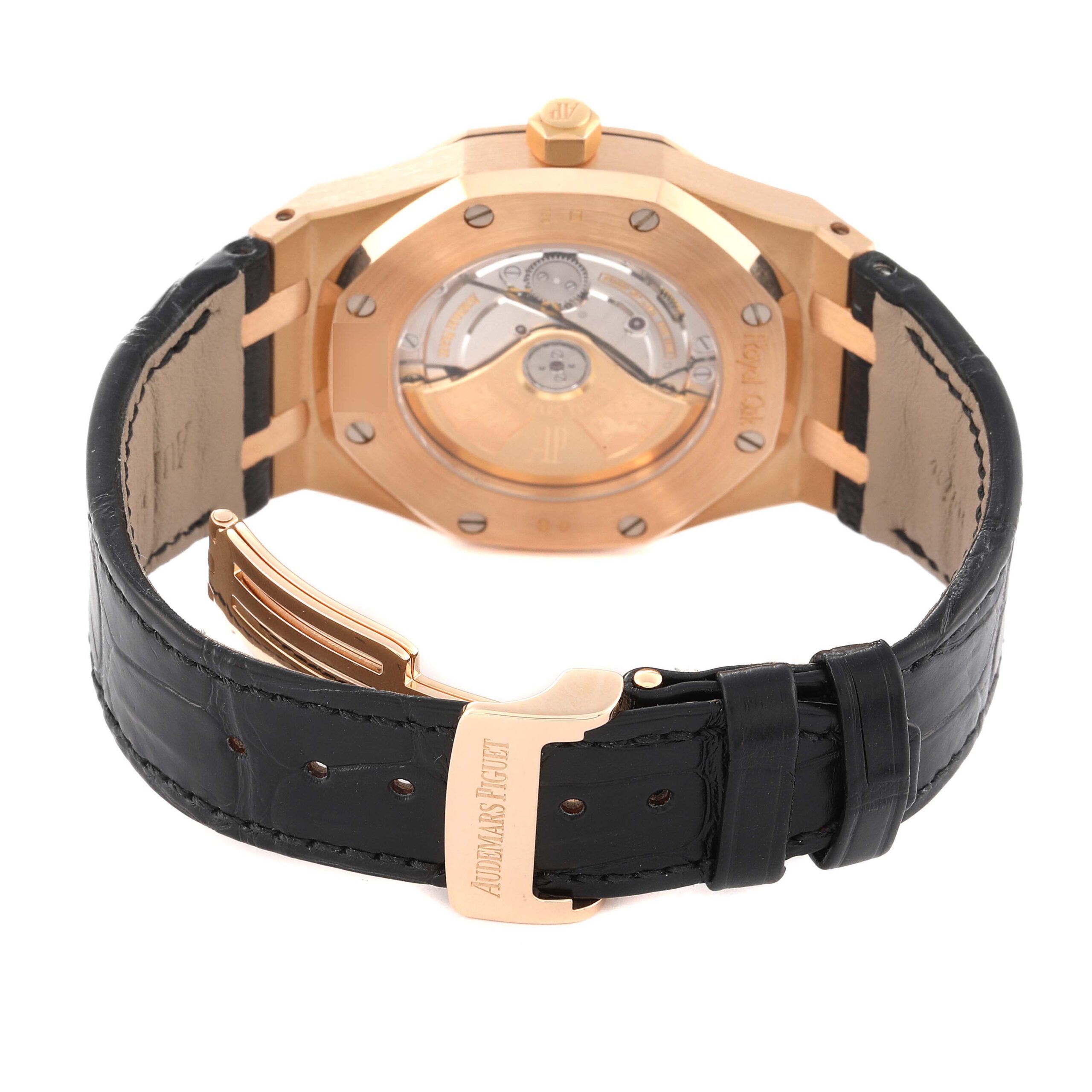 Audemars Piguet Royal Oak 18k Rose Gold Black Dial Watch 15300OR Box Papers