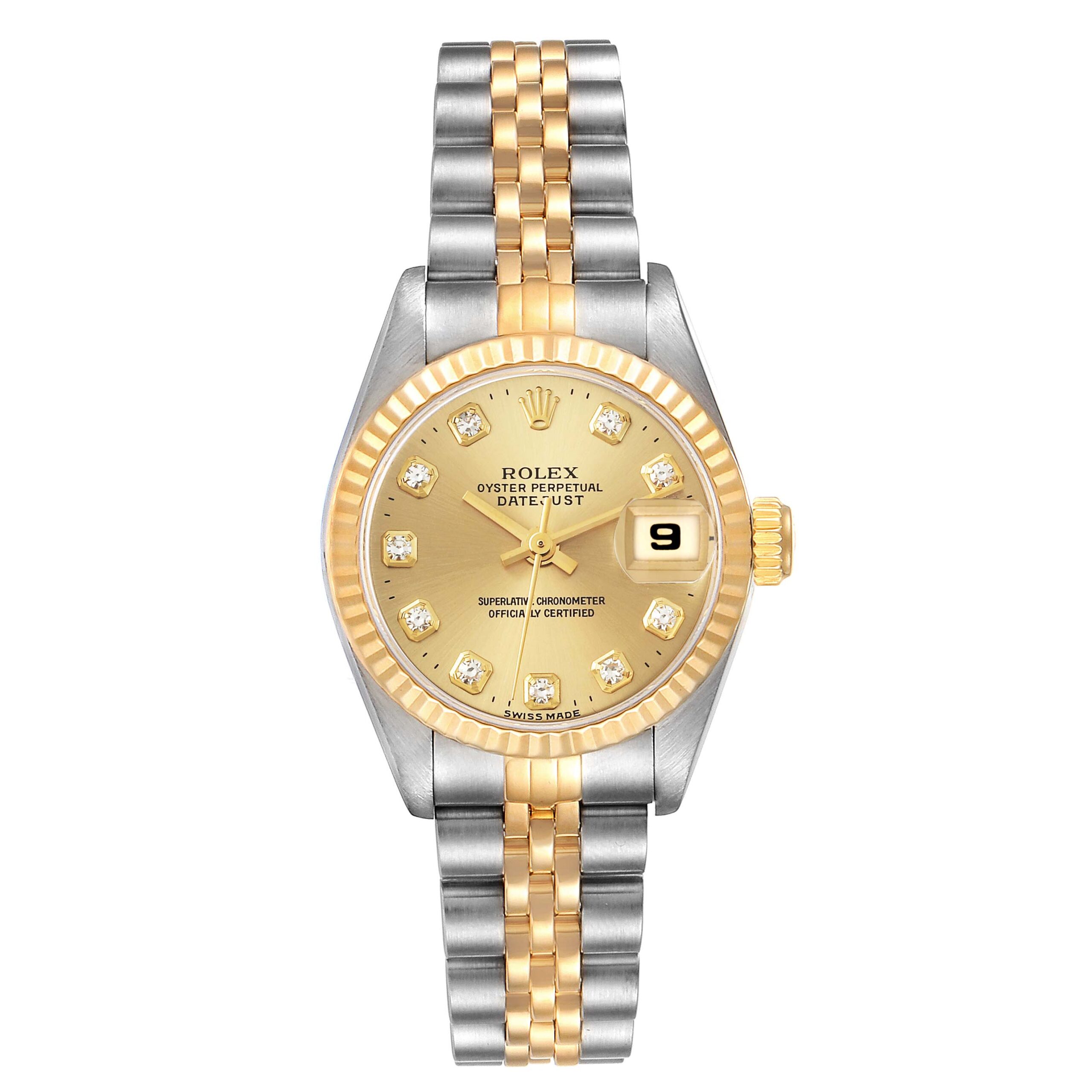 Rolex Datejust Steel Yellow Gold Diamond Dial Ladies Watch 69173