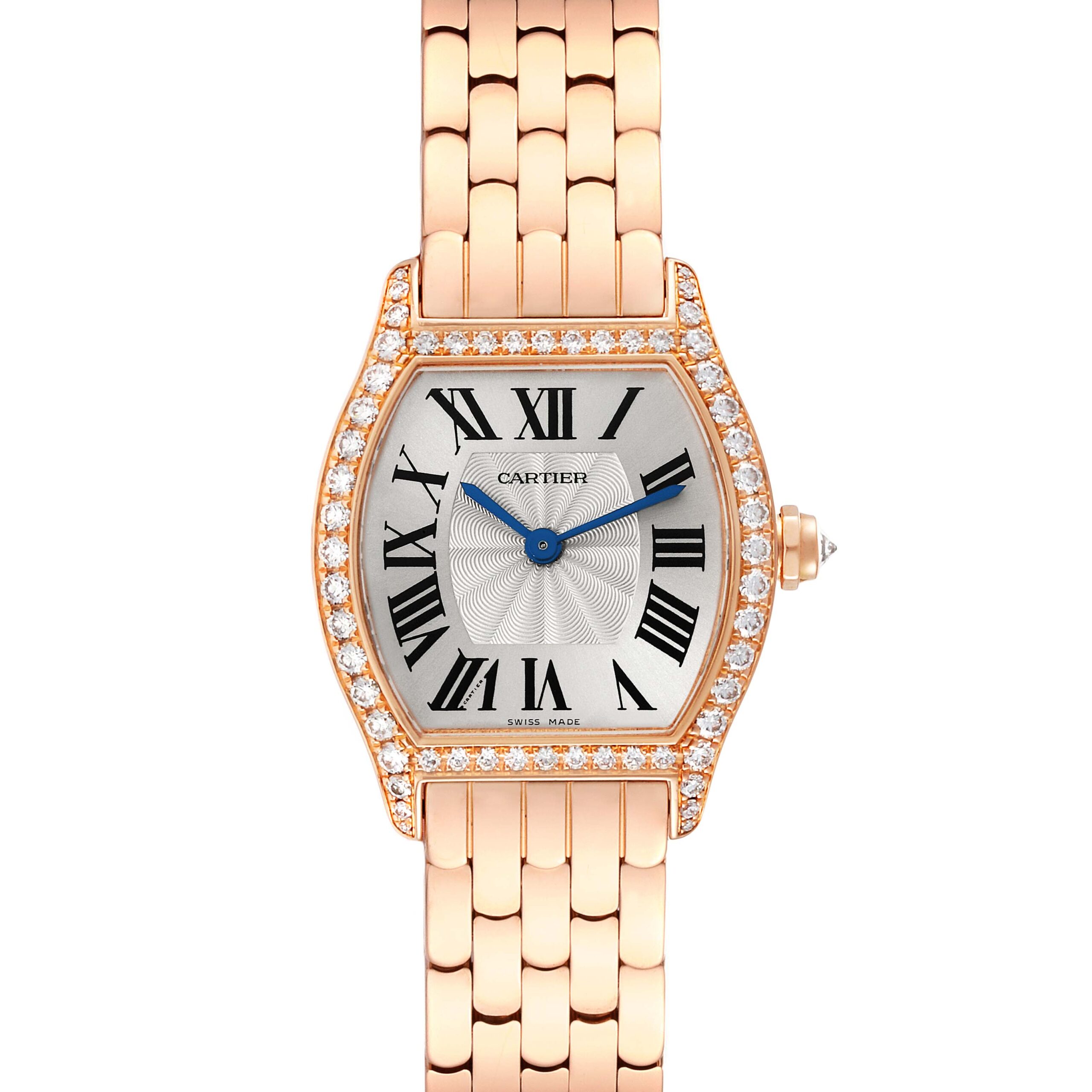 Cartier Tortue Small Rose Gold Silver Dial Diamond Ladies Watch WA501010