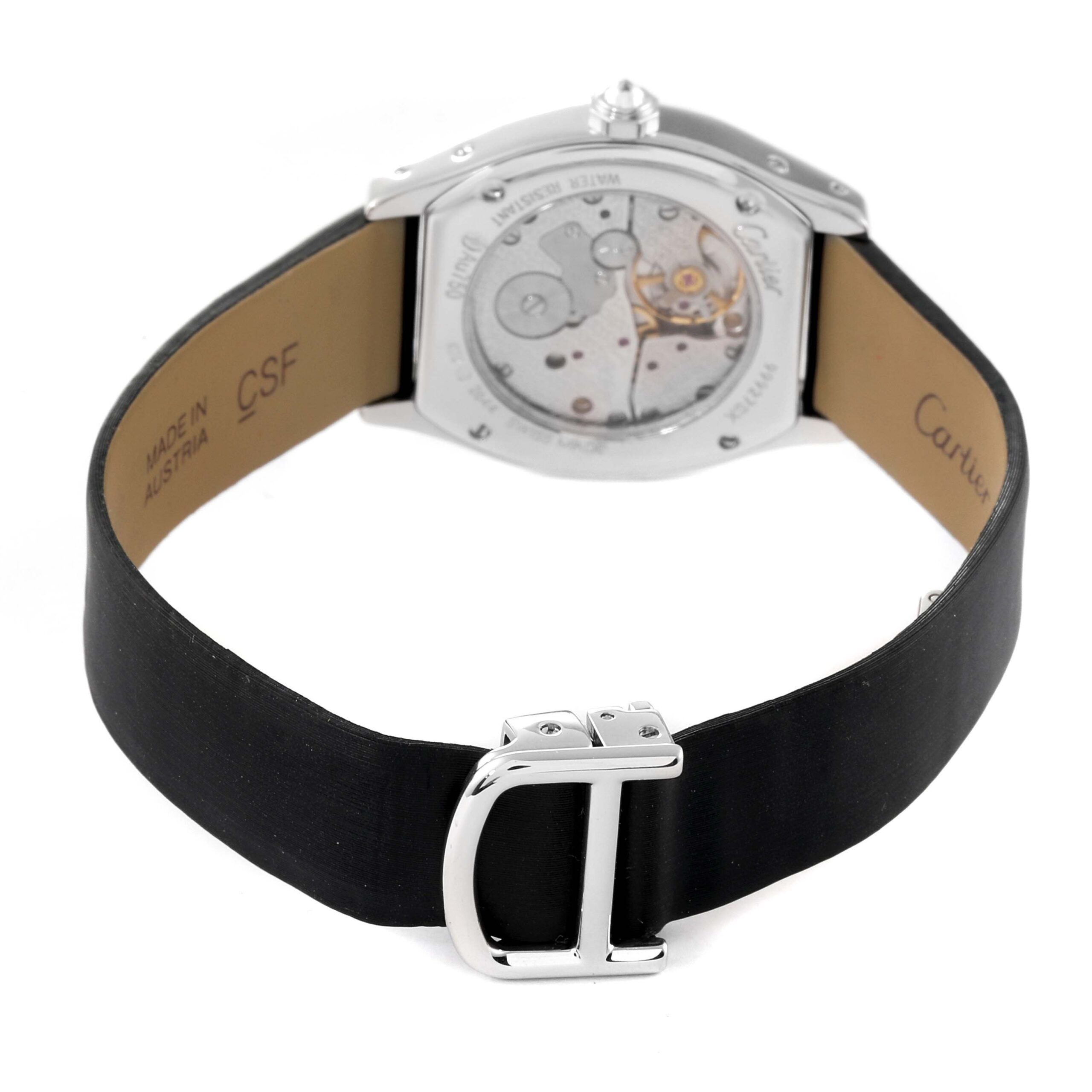 Cartier Tortue 18k White Gold Diamond Black Strap Ladies Watch WA507231