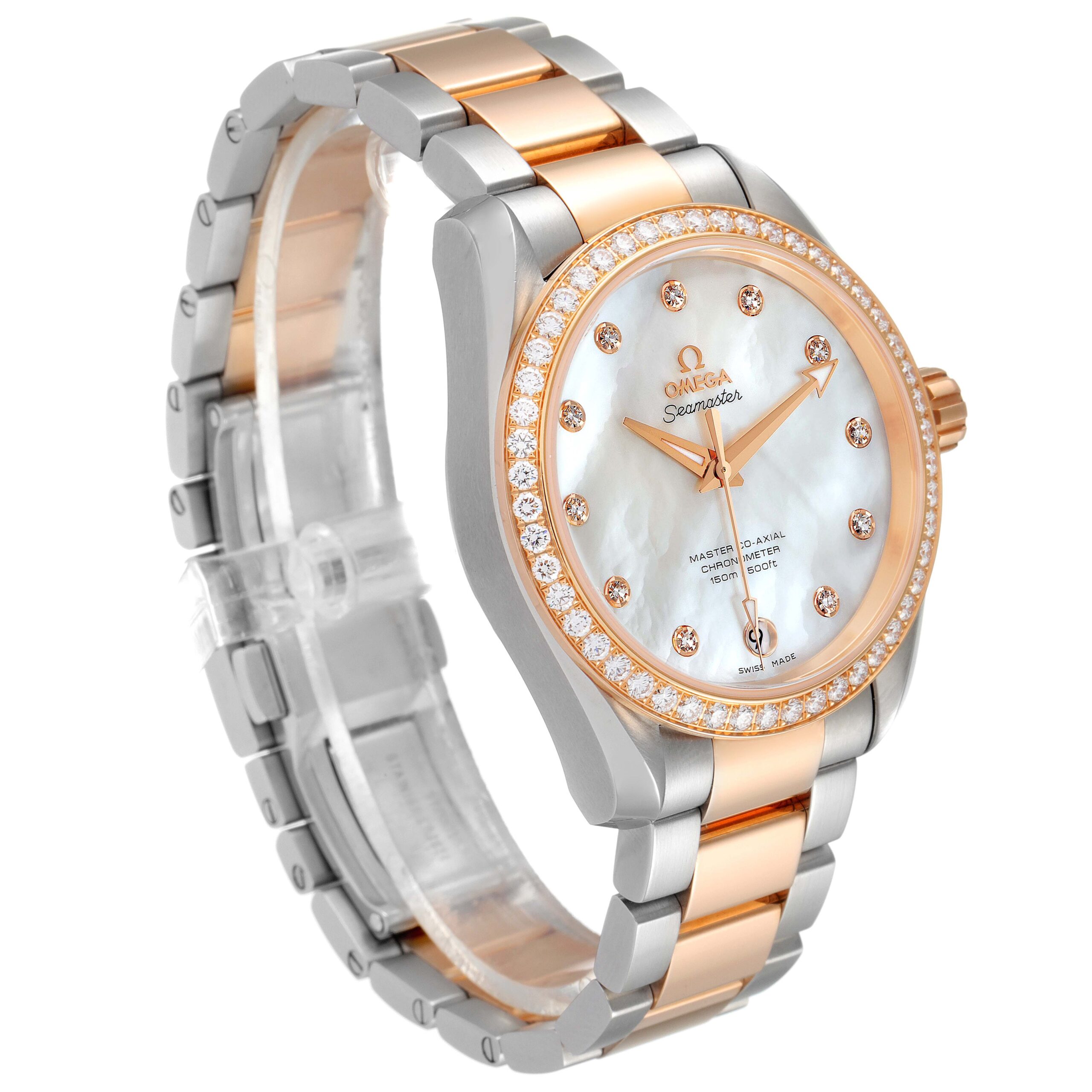 Omega Aqua Terra Steel Rose Gold Diamond Ladies Watch 231.25.39.21.55.001 Box Card