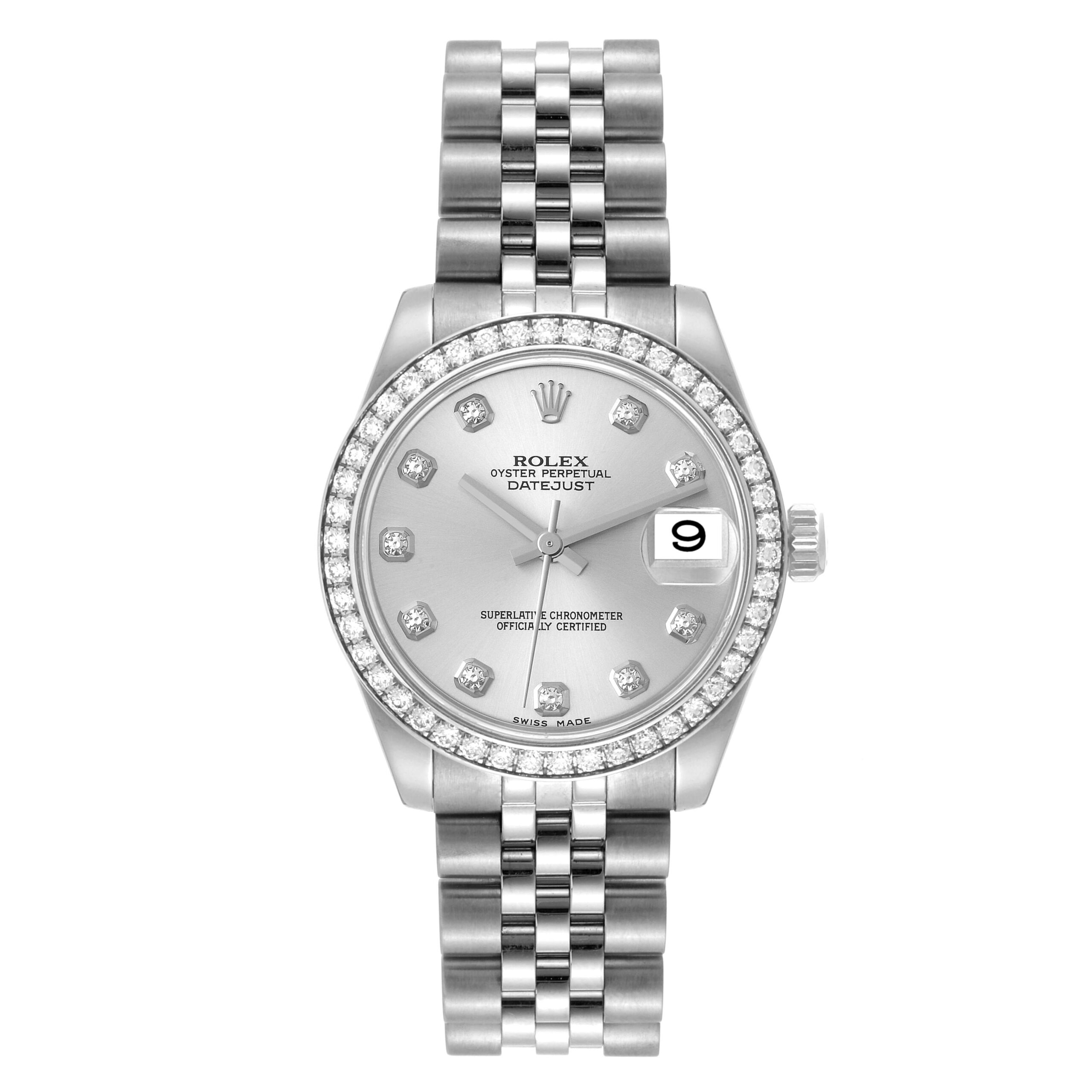 Rolex Datejust Midsize Steel White Gold Diamond Ladies Watch 178384