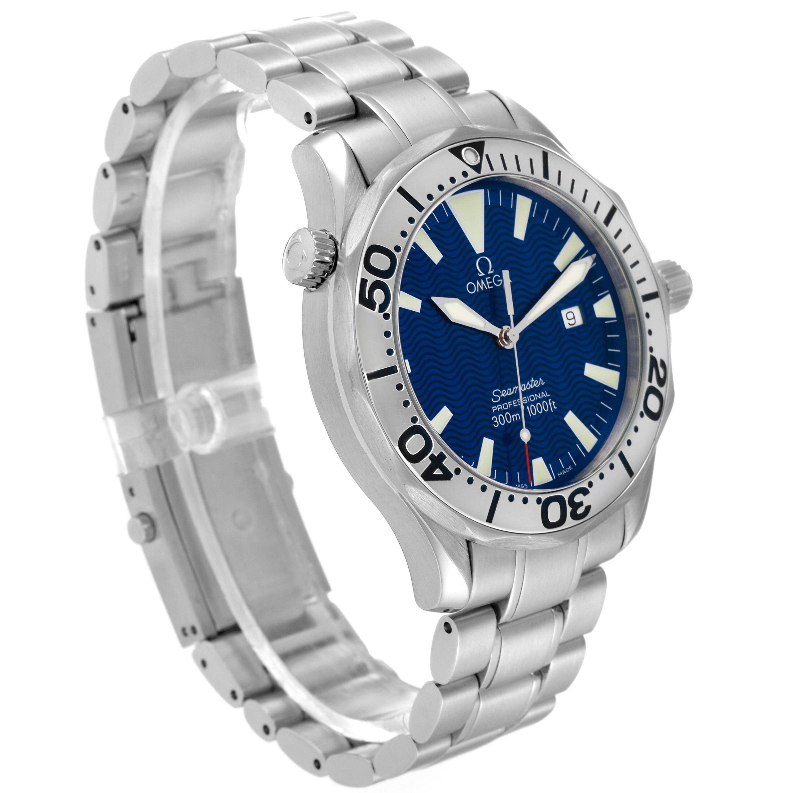 Omega Seamaster Electric Blue Wave Dial Steel Mens Watch 2265.80.00