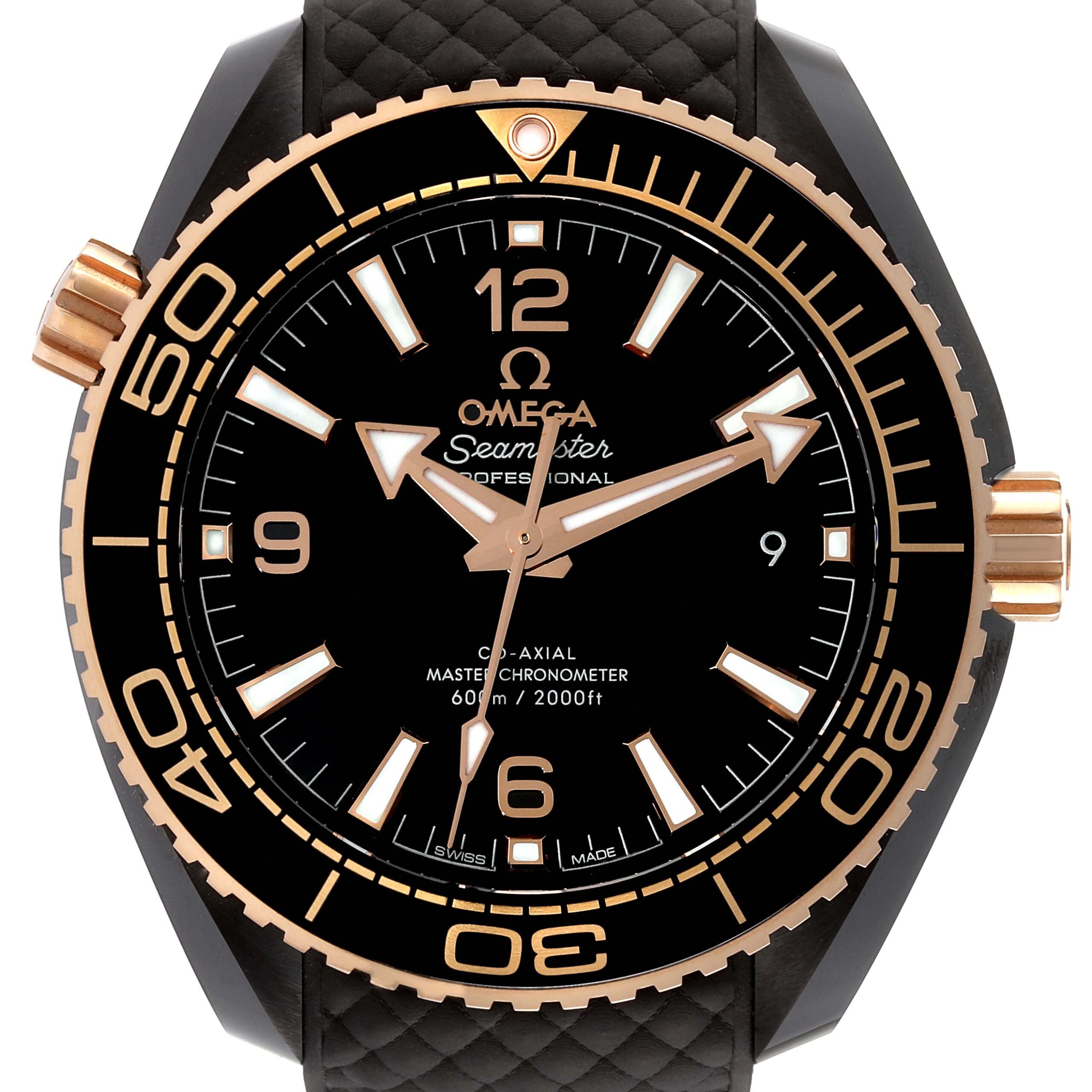 Omega Planet Ocean Rose Gold Ceramic Mens Watch 215.62.40.20.13.001 Box Card