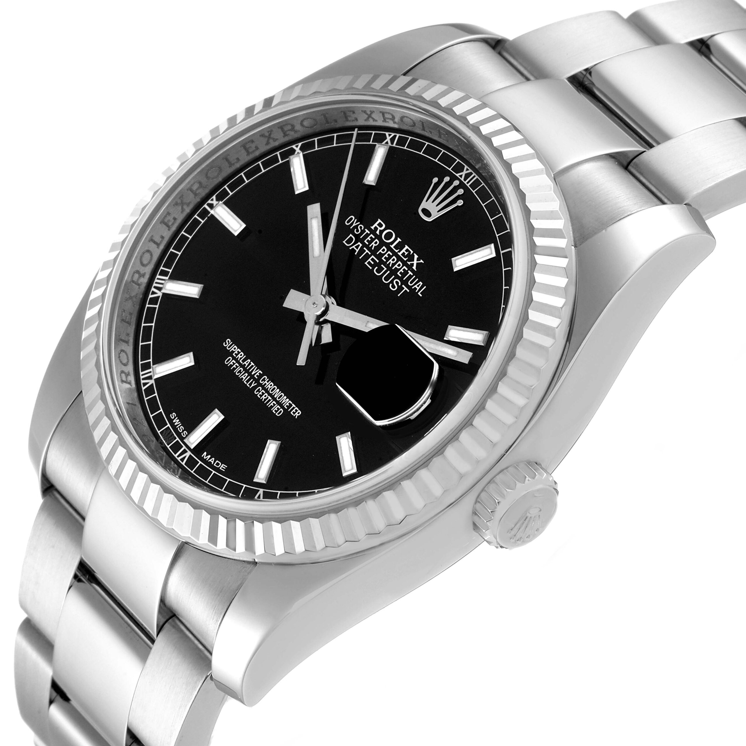 Rolex Datejust Steel White Gold Black Dial Mens Watch 116234