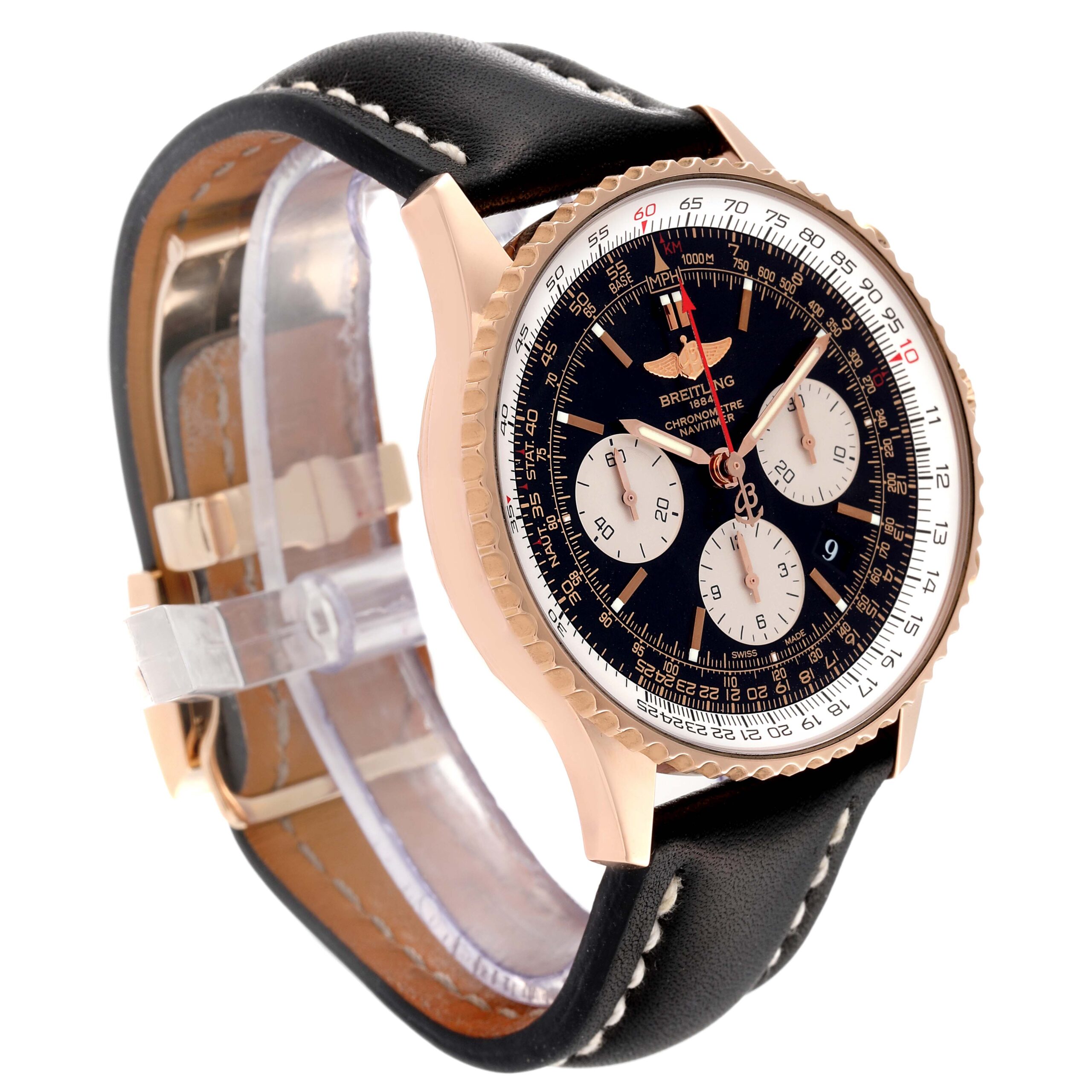 Breitling Navitimer 01 Rose Gold Black Dial Mens Watch RB0120
