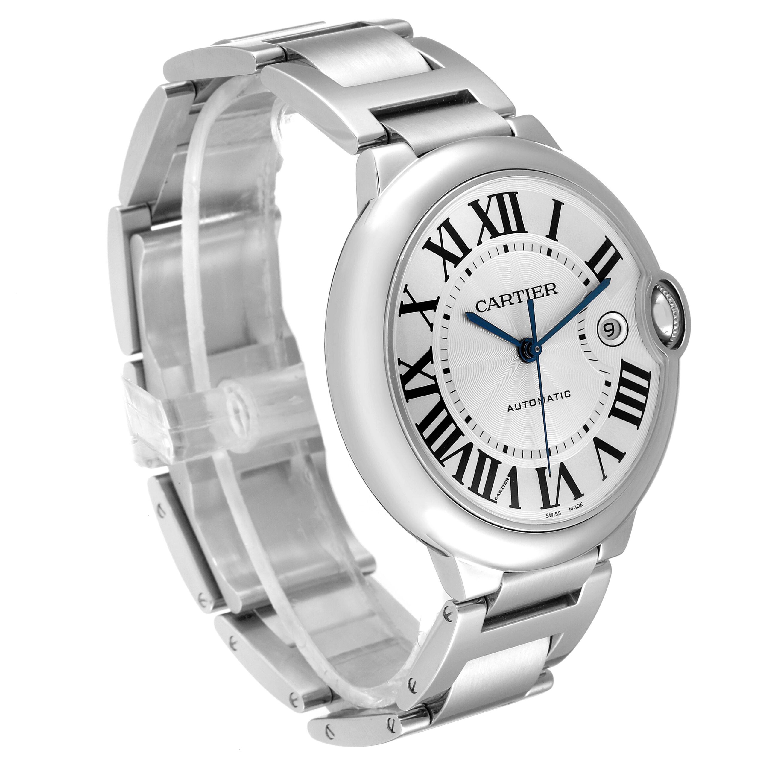 Cartier Ballon Bleu 42 Steel Automatic Silver Dial Mens Watch W69012Z4 Papers