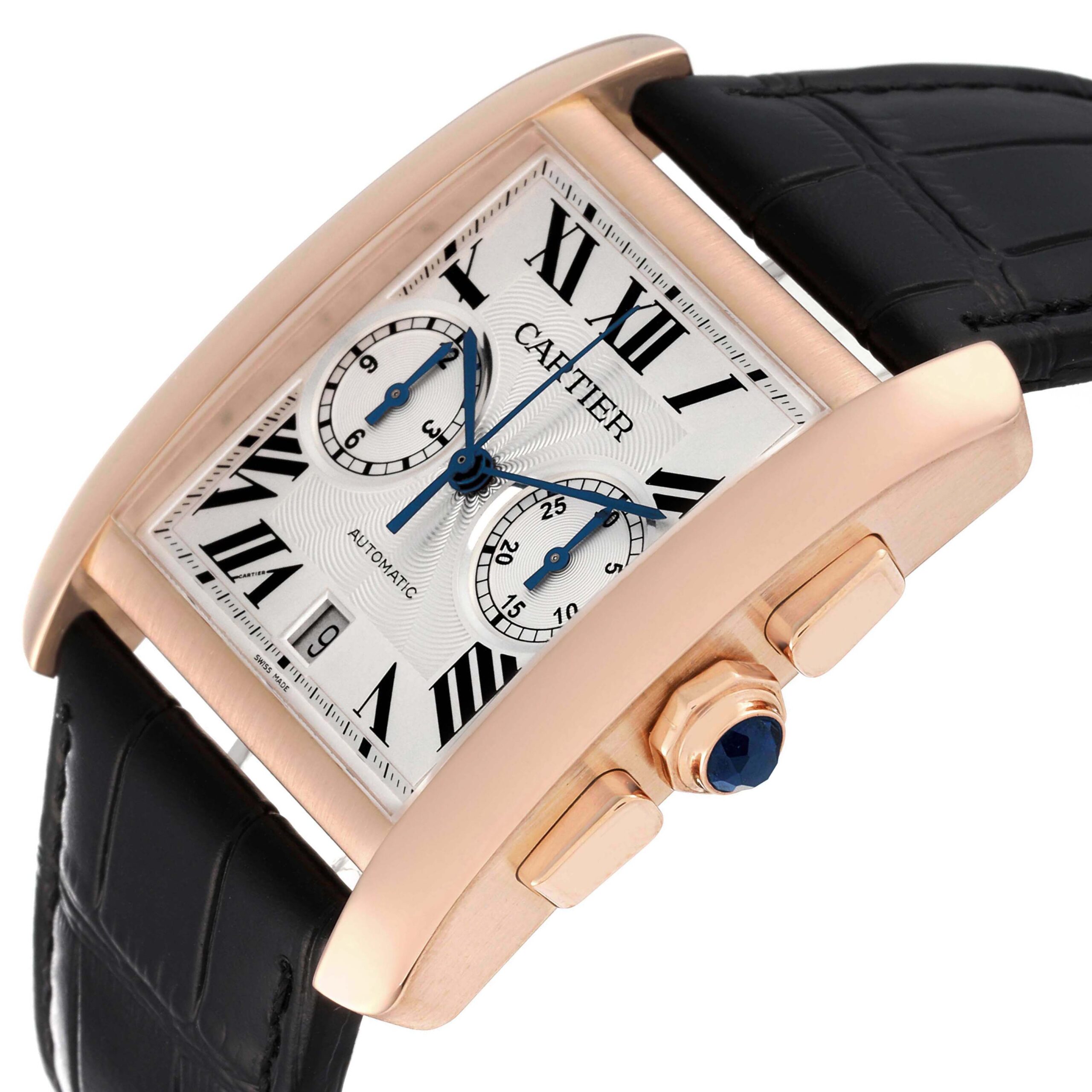 Cartier Tank MC 18K Rose Gold Silver Dial Mens Watch W5330005