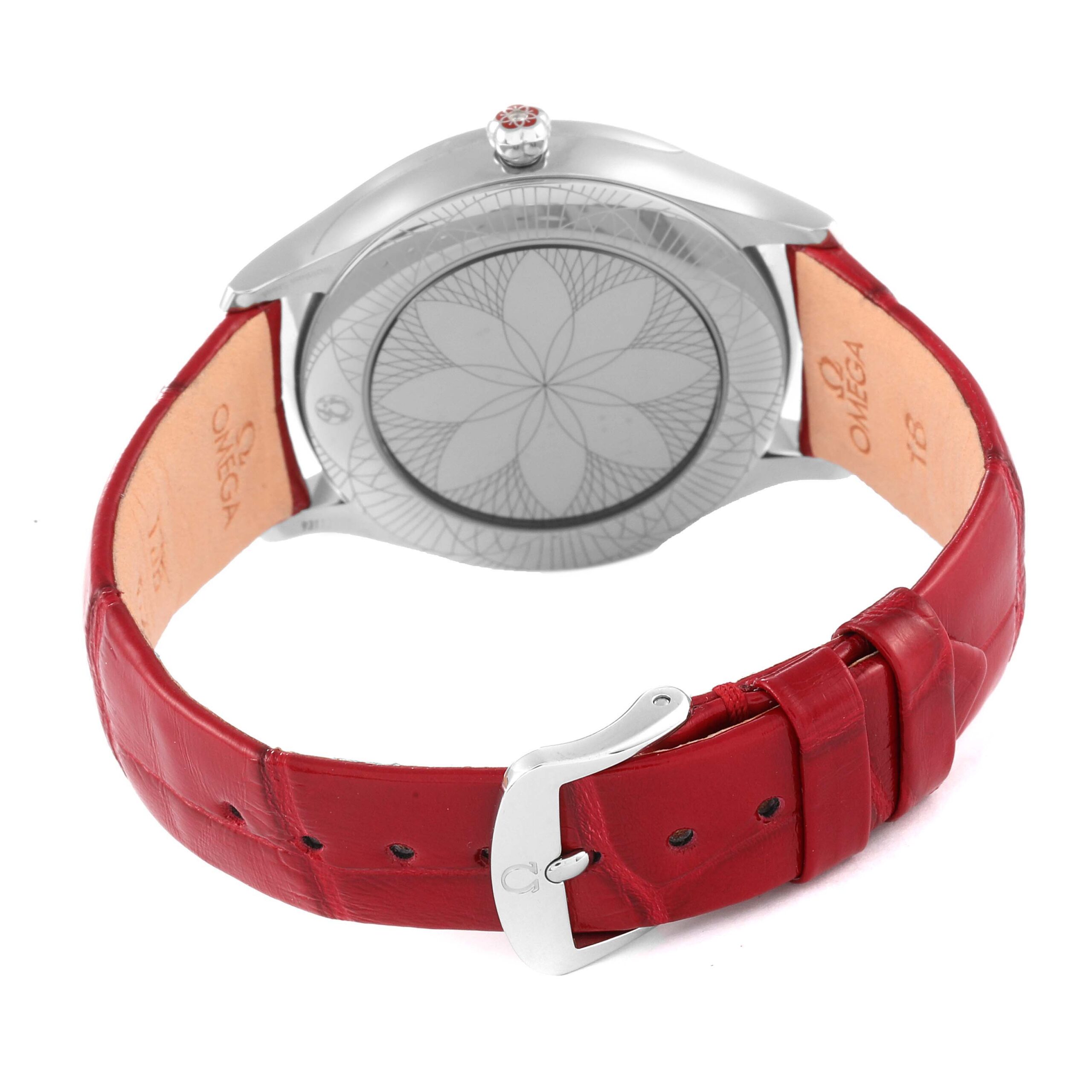 Omega DeVille Tresor Diamond Red Dial Ladies Watch 428.18.36.60.11.002 Box Card