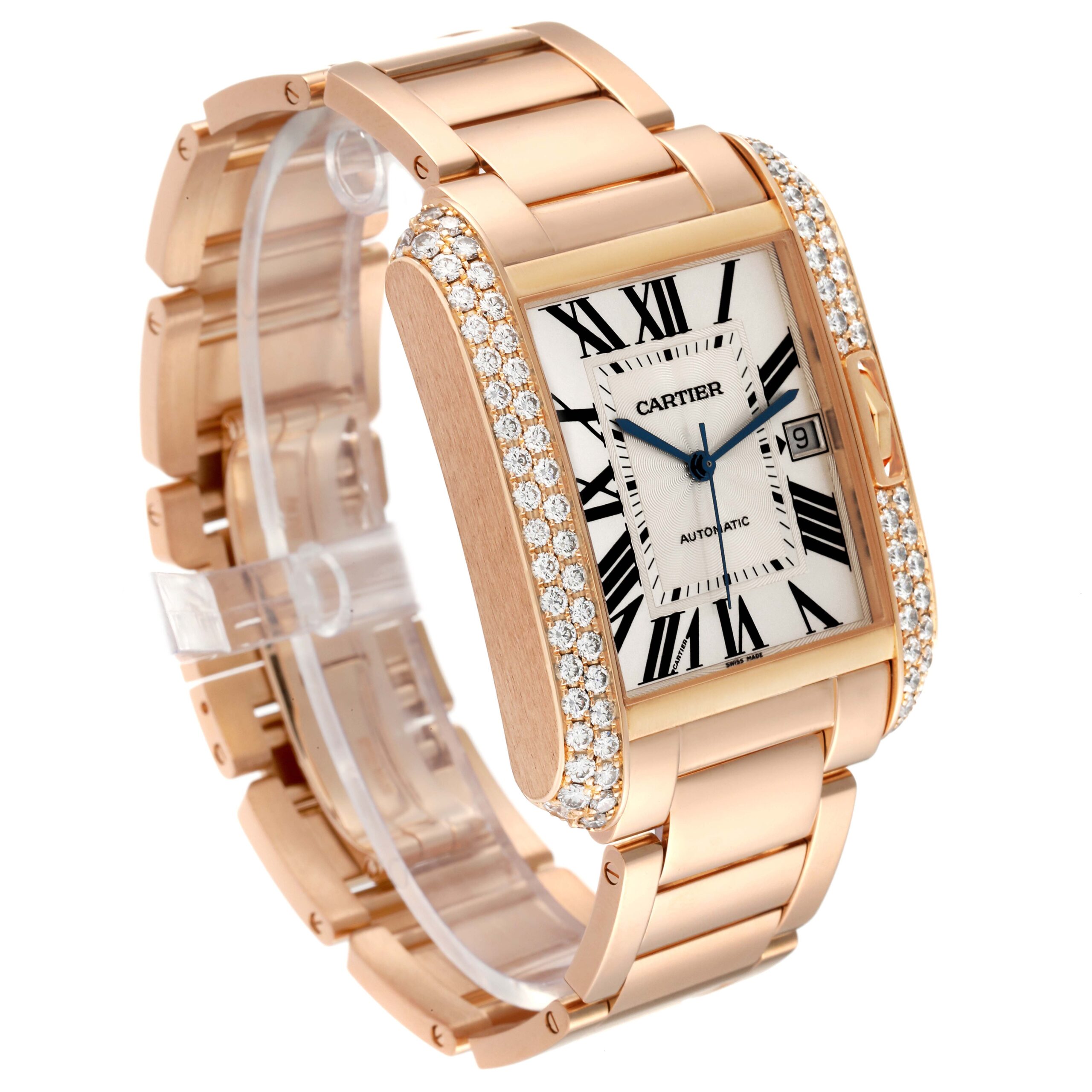 Cartier Tank Anglaise Large 18K Rose Gold Diamond Watch WT100004 Box Papers