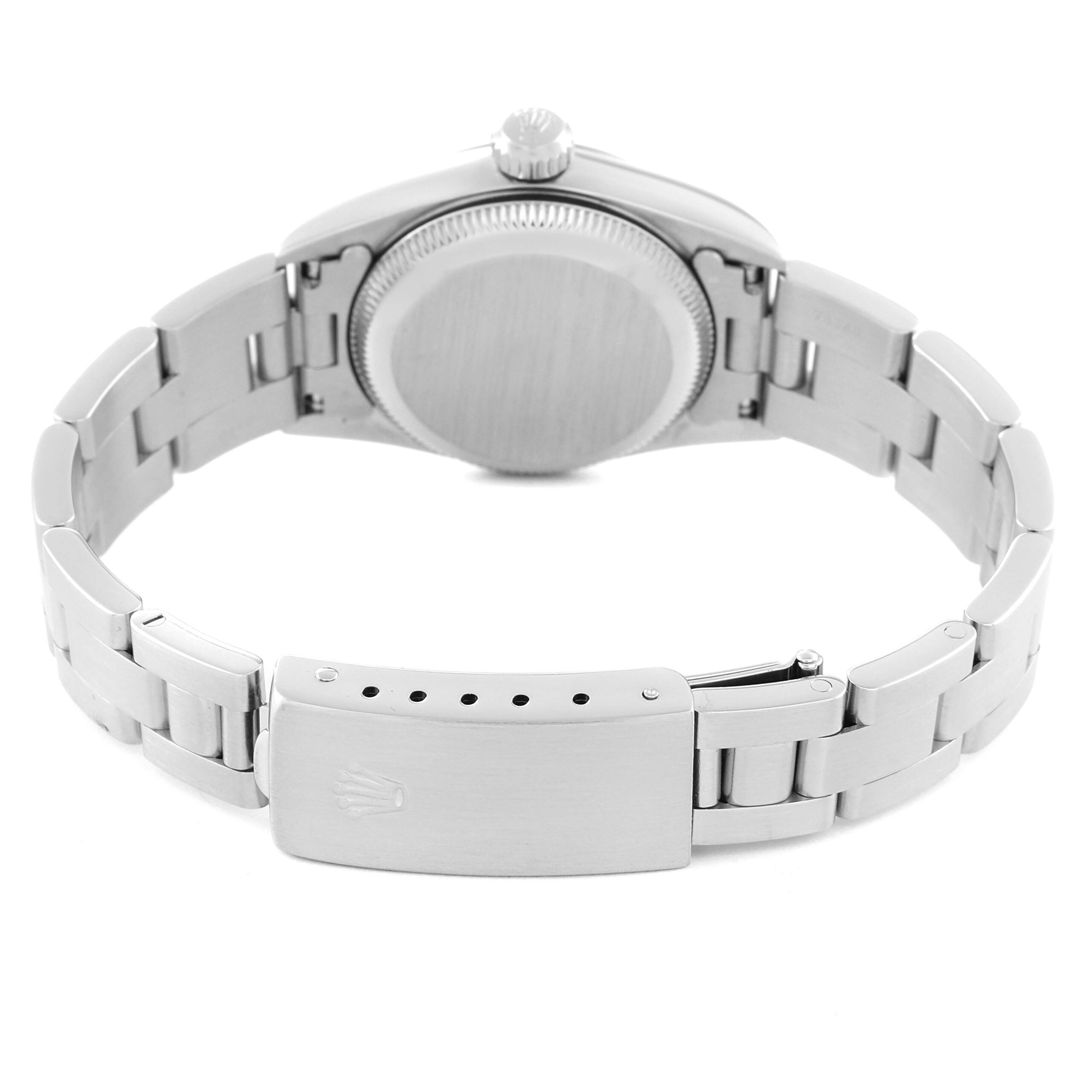 Rolex Oyster Perpetual Steel Black Dial Ladies Watch 67180 Box Papers