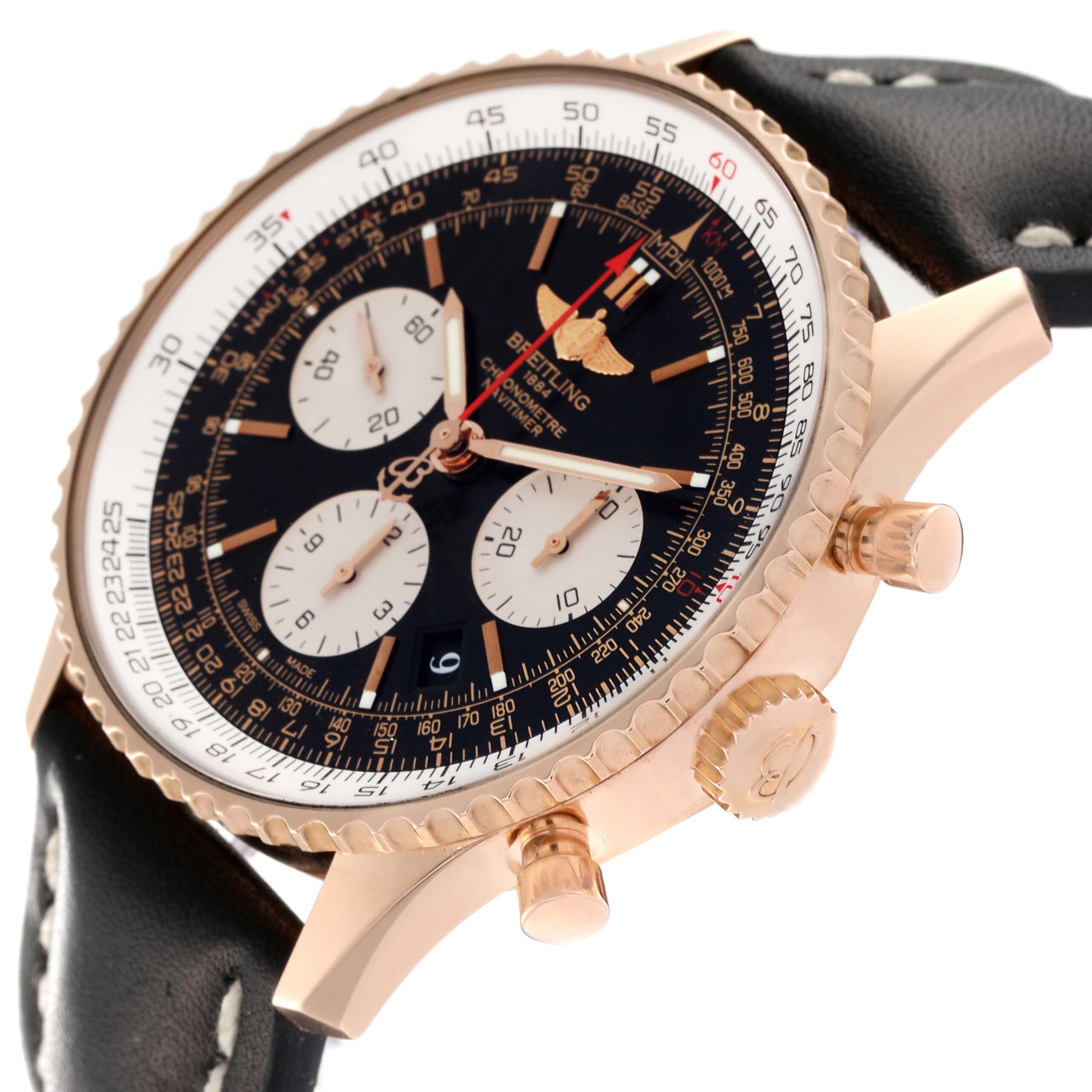 Breitling Navitimer 01 Rose Gold Black Dial Mens Watch RB0120