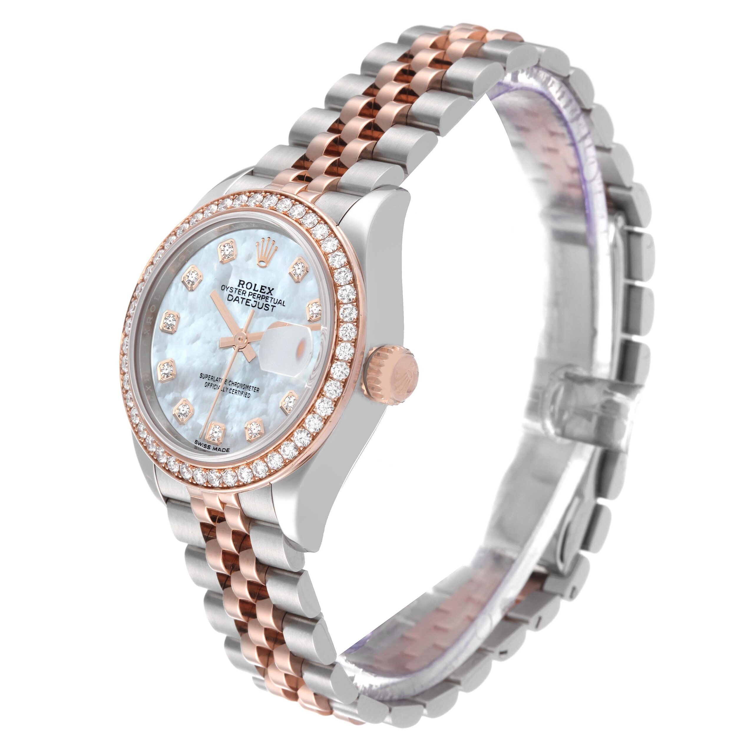 Rolex Datejust Steel Everose Gold MOP Diamond Dial Ladies Watch 279381 Box Card