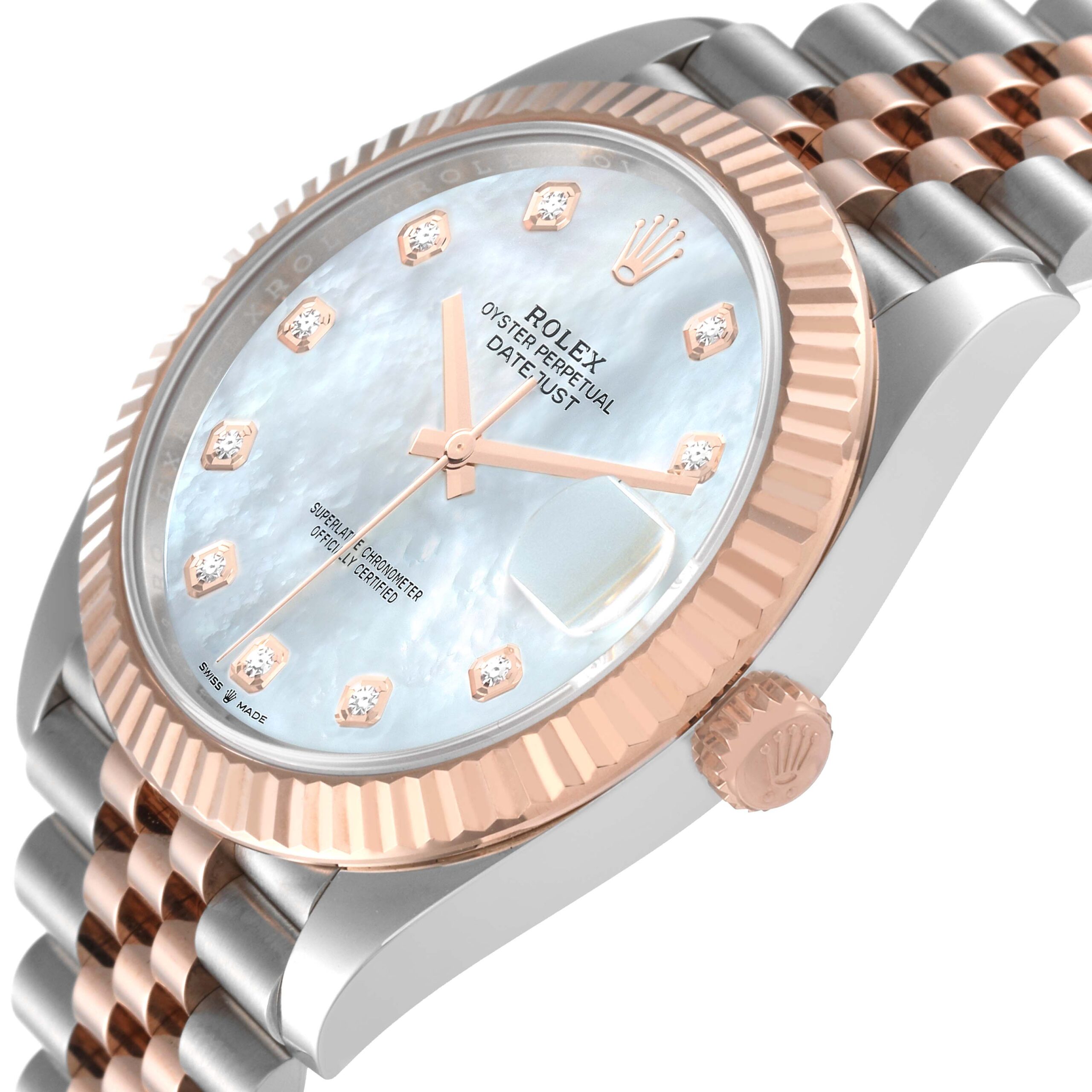 Rolex Datejust 41 Steel Everose Gold MOP Diamond Dial Mens Watch 126331 Unworn