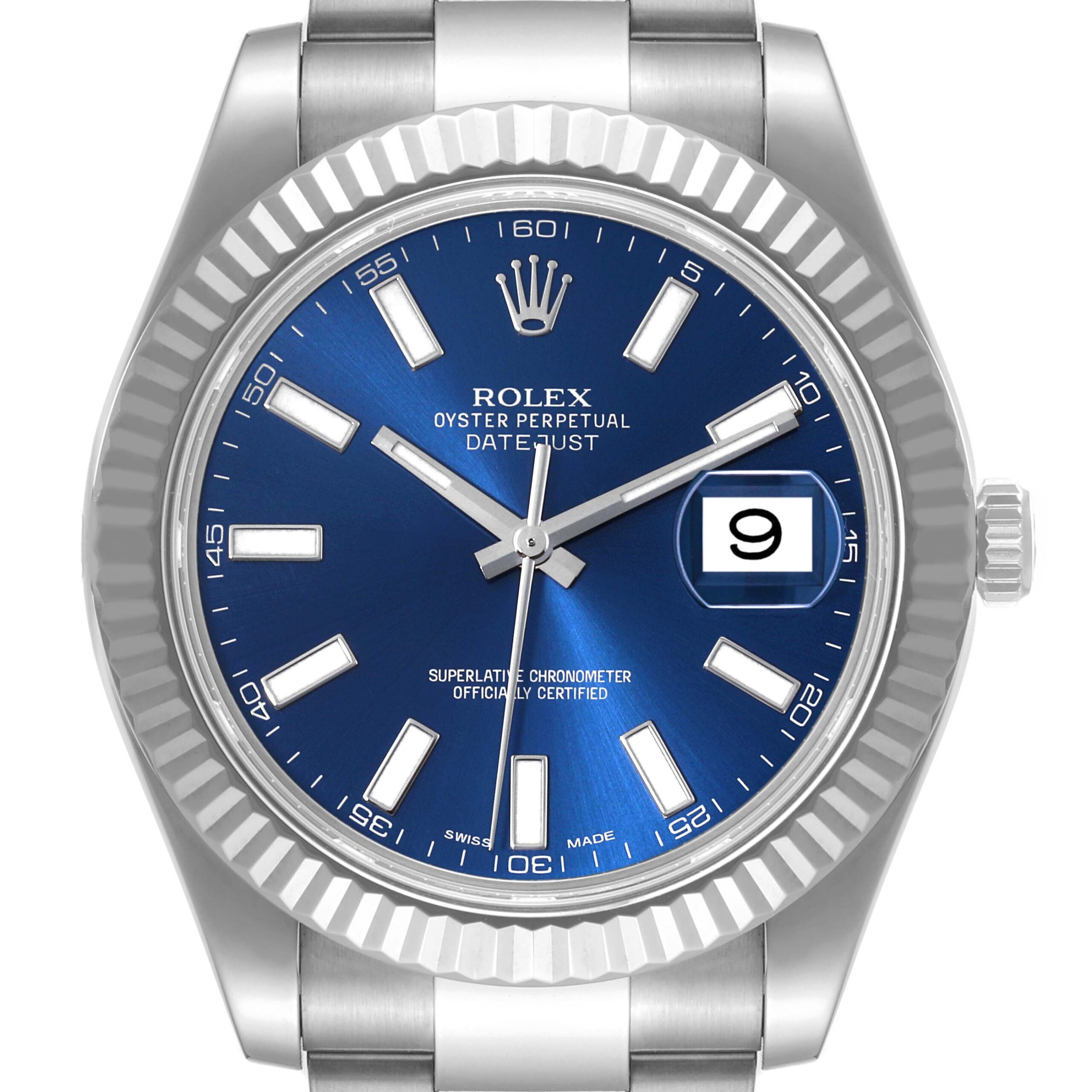 Rolex Datejust II 41 Blue Dial Steel White Gold Mens Watch 116334