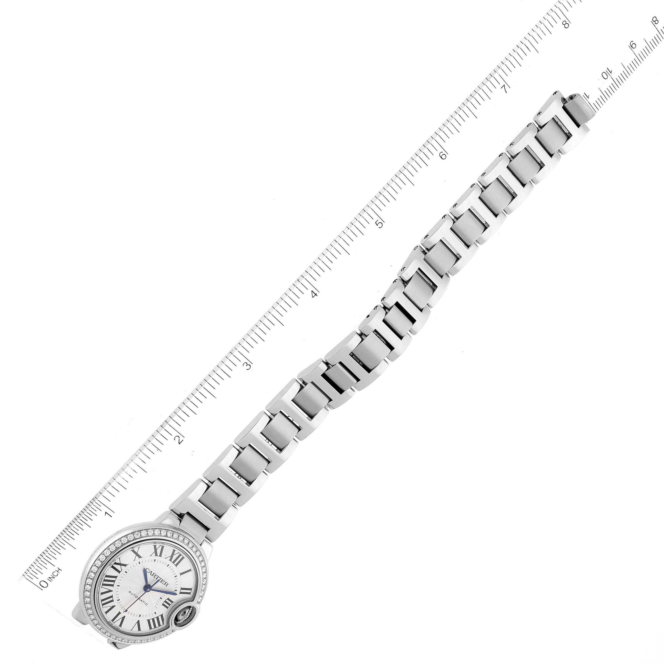 Cartier Ballon Bleu 33mm Steel Diamond Bezel Ladies Watch W4BB0016