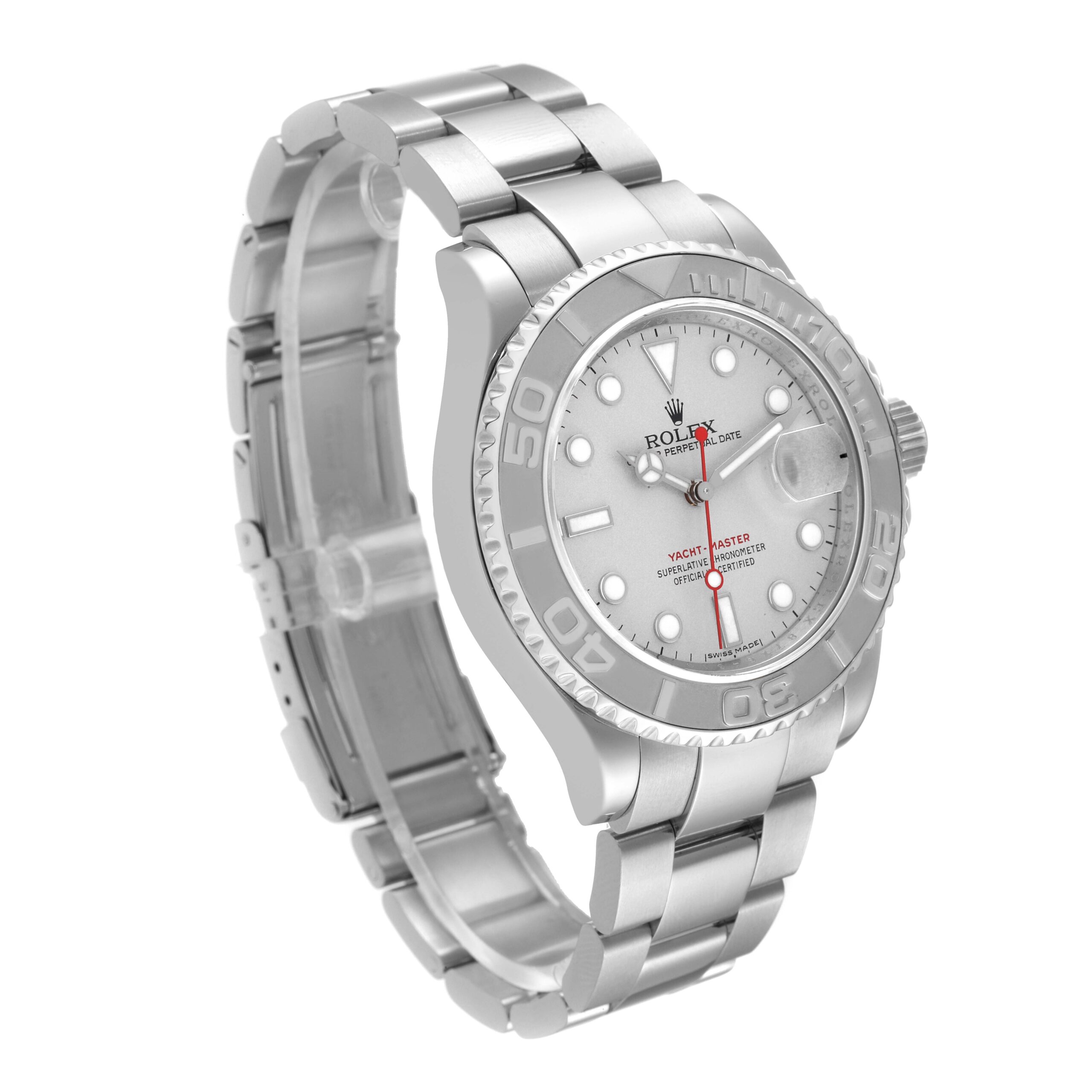 Rolex Yachtmaster Platinum Dial Bezel Steel Mens Watch 16622 Box Card