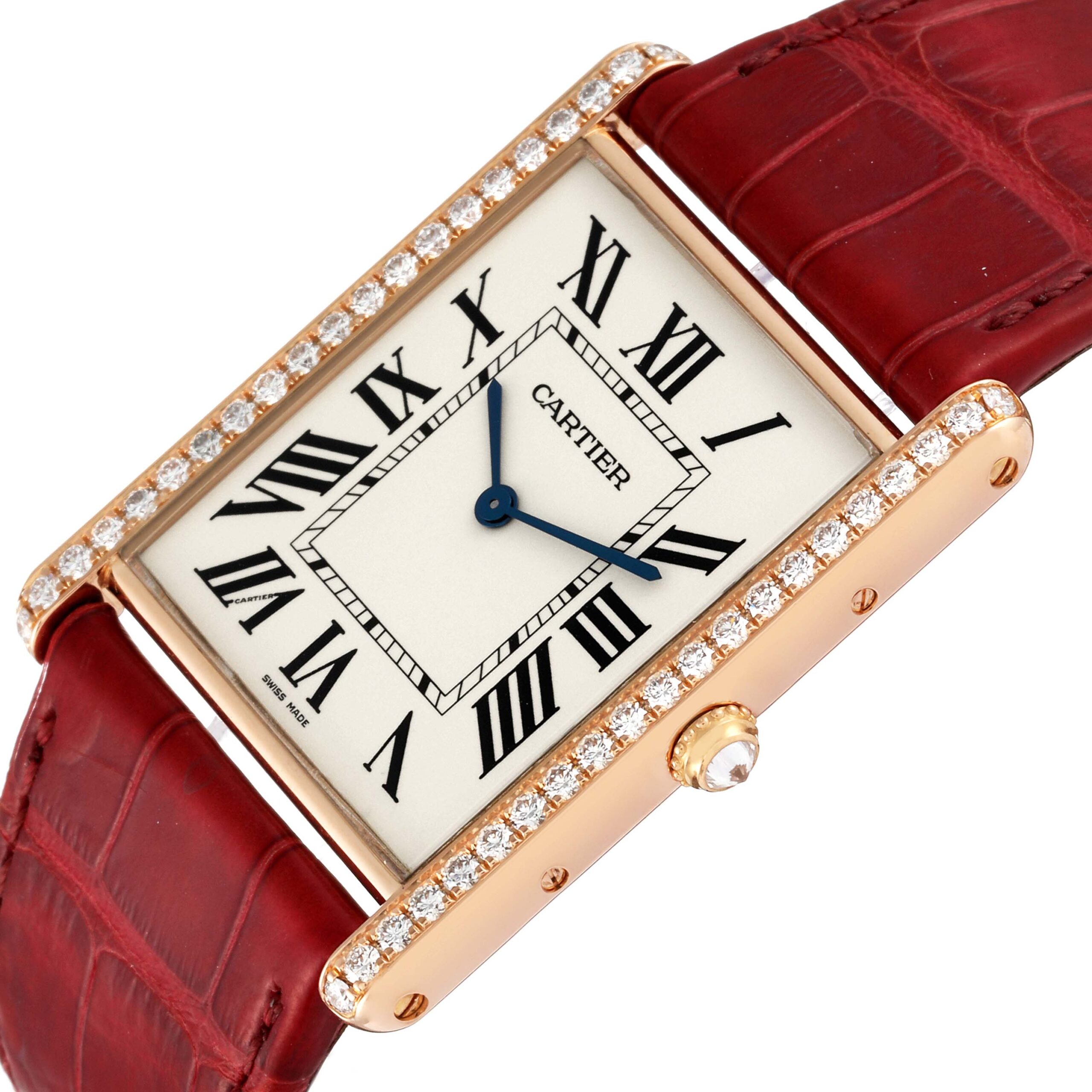 Cartier Tank Louis XL 18k Rose Gold Diamond Mens Watch WT200005