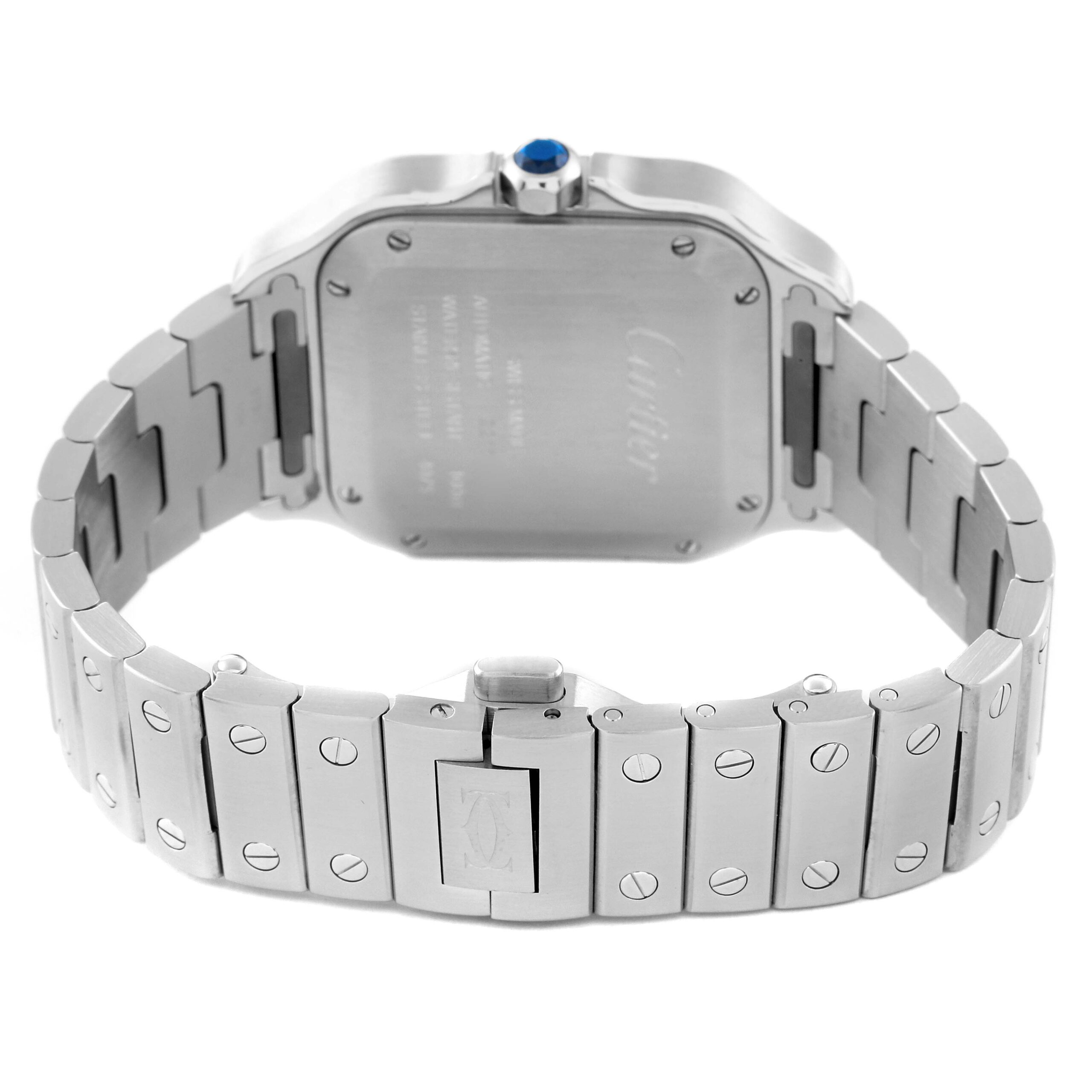 Cartier Santos Silver Dial Medium Steel Diamond Mens Watch W4SA0005