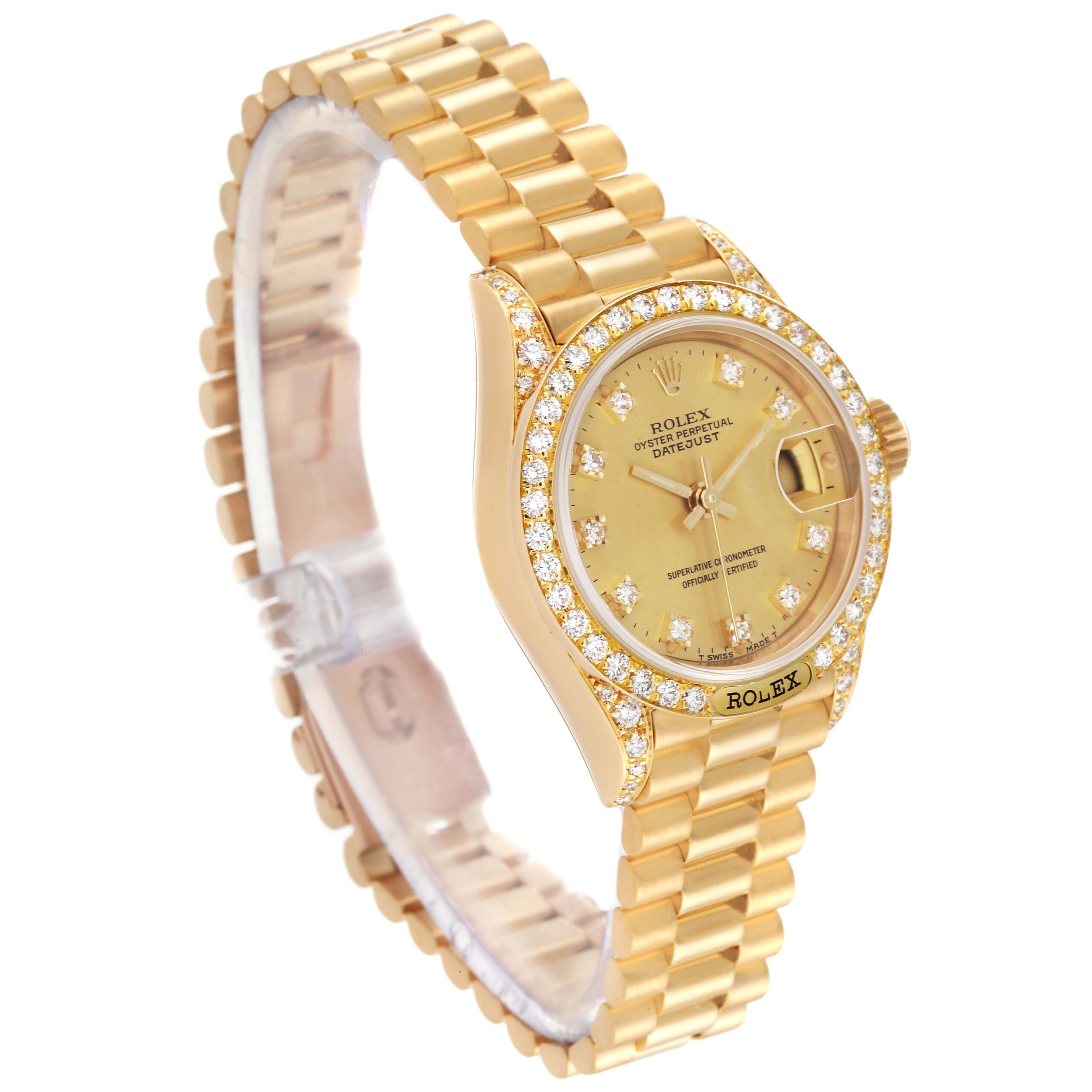 Rolex President Datejust Yellow Gold Diamond Ladies Watch 69158 Box Service Card