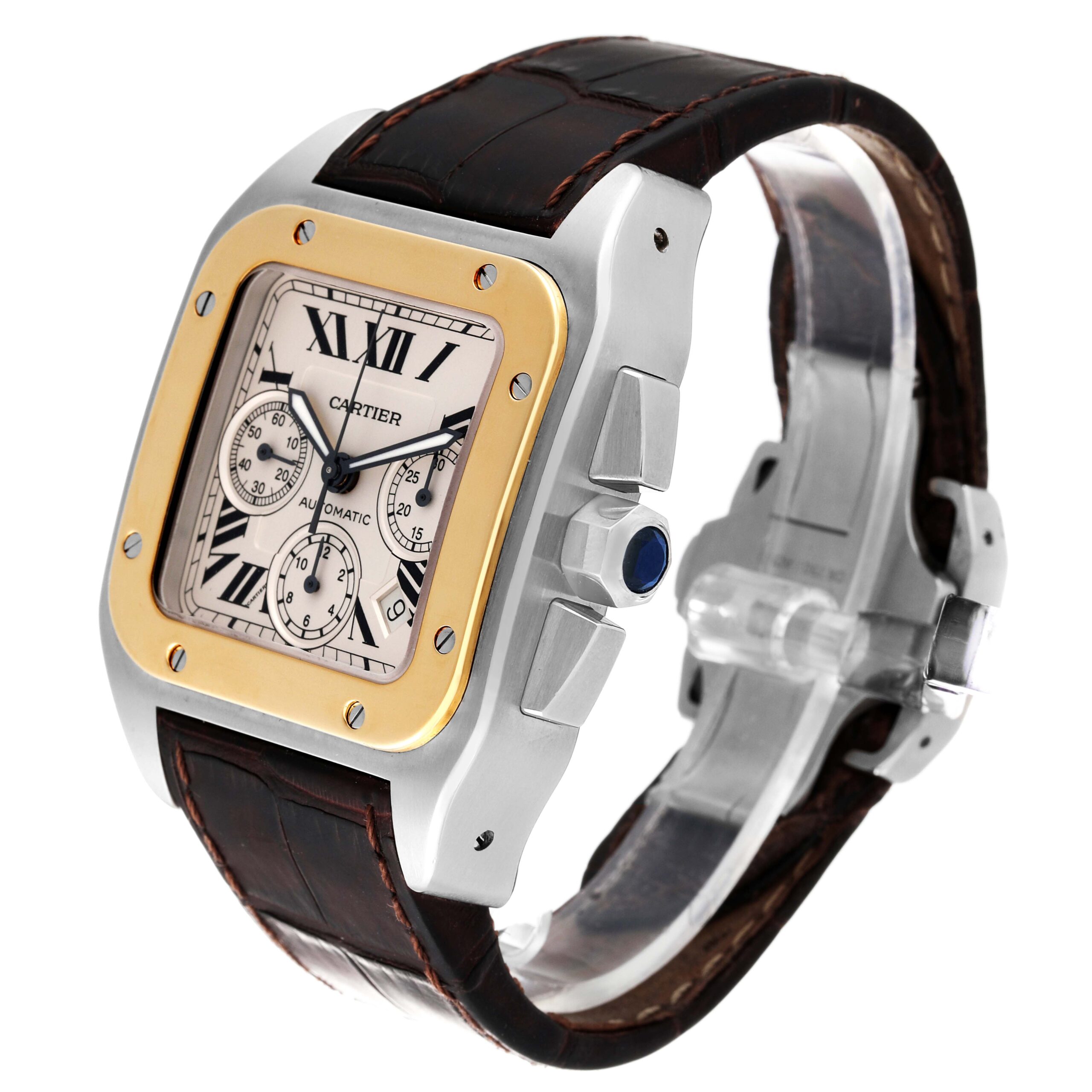 Cartier Santos 100 Steel Yellow Gold Chronograph Mens Watch W20091X7