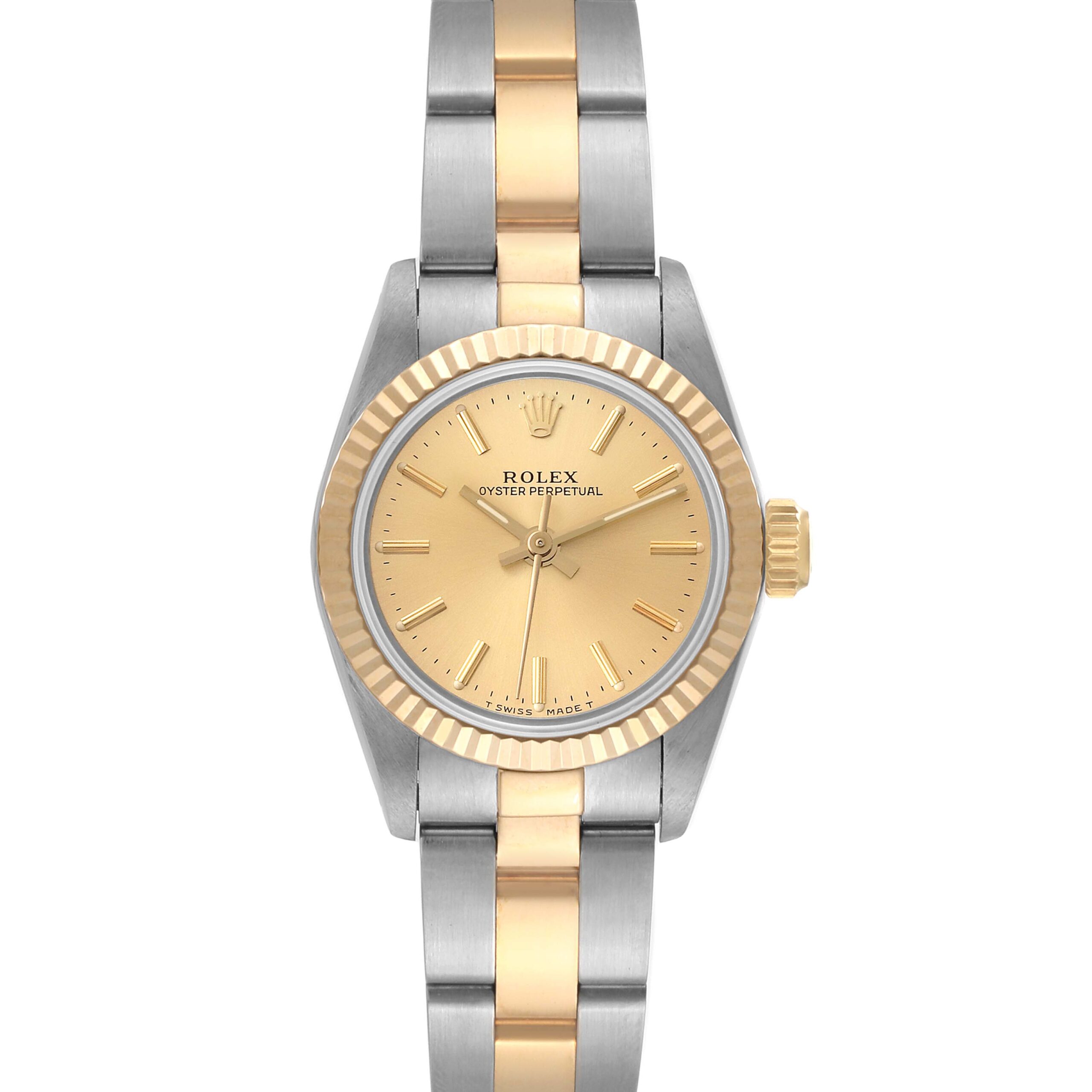 Rolex Oyster Perpetual Steel Yellow Gold Ladies Watch 67193 Box Papers
