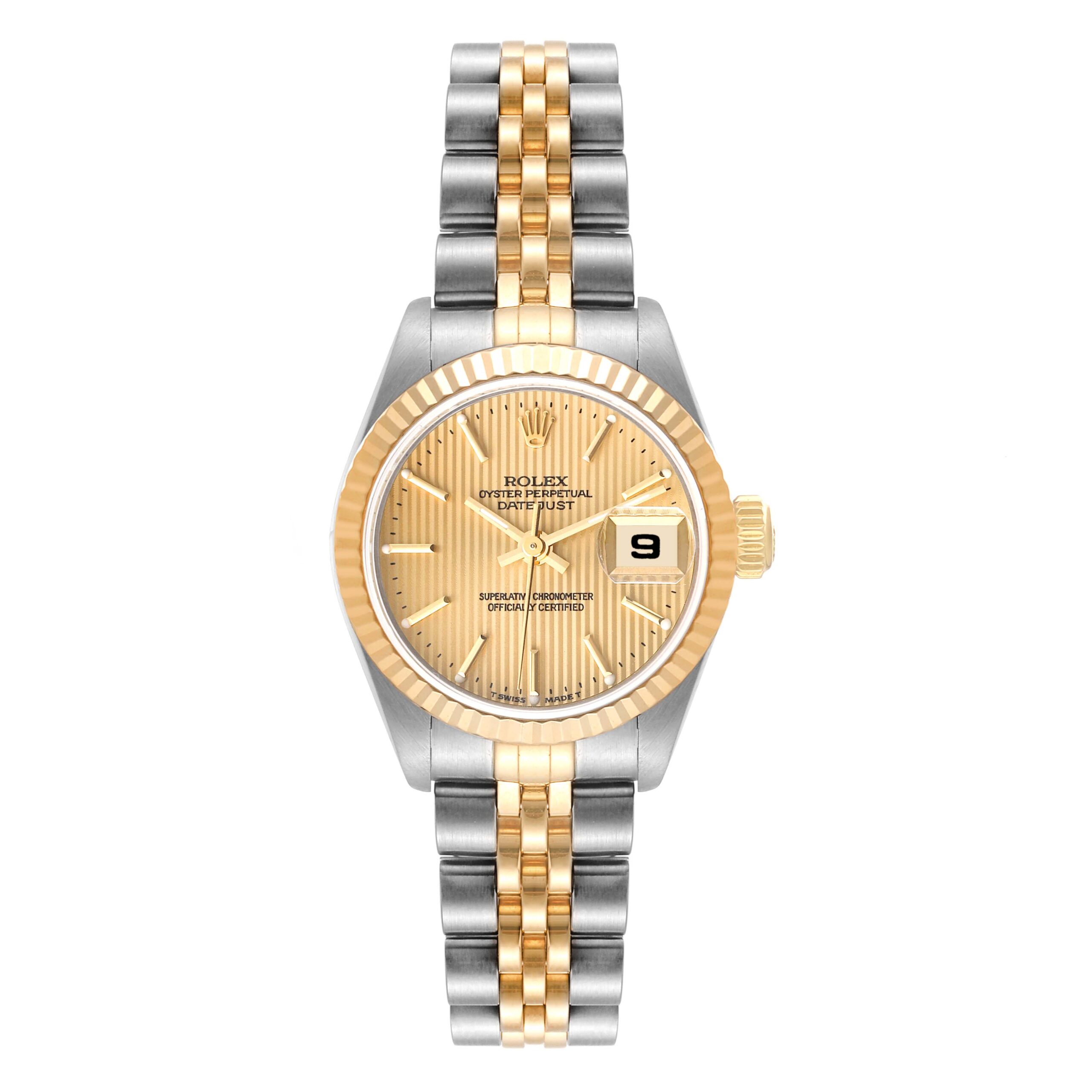 Rolex Datejust Steel Yellow Gold Champagne Tapestry Dial Ladies Watch 79173