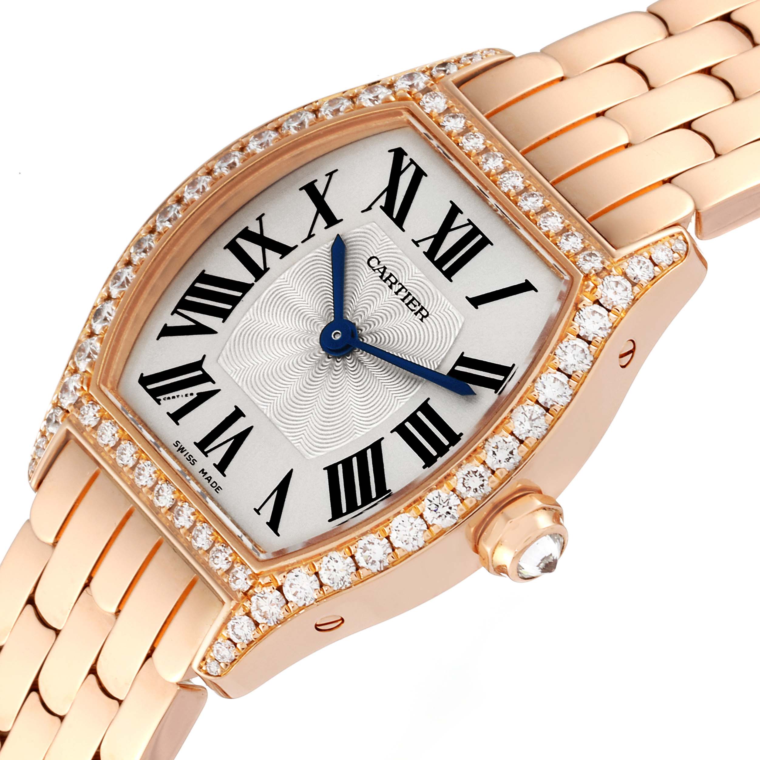 Cartier Tortue Small Rose Gold Silver Dial Diamond Ladies Watch WA501010