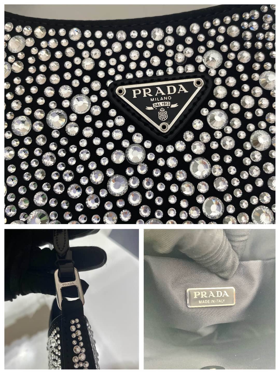 Replica Pradas Cleo Satin Bag With Appliqusin In Wisteria