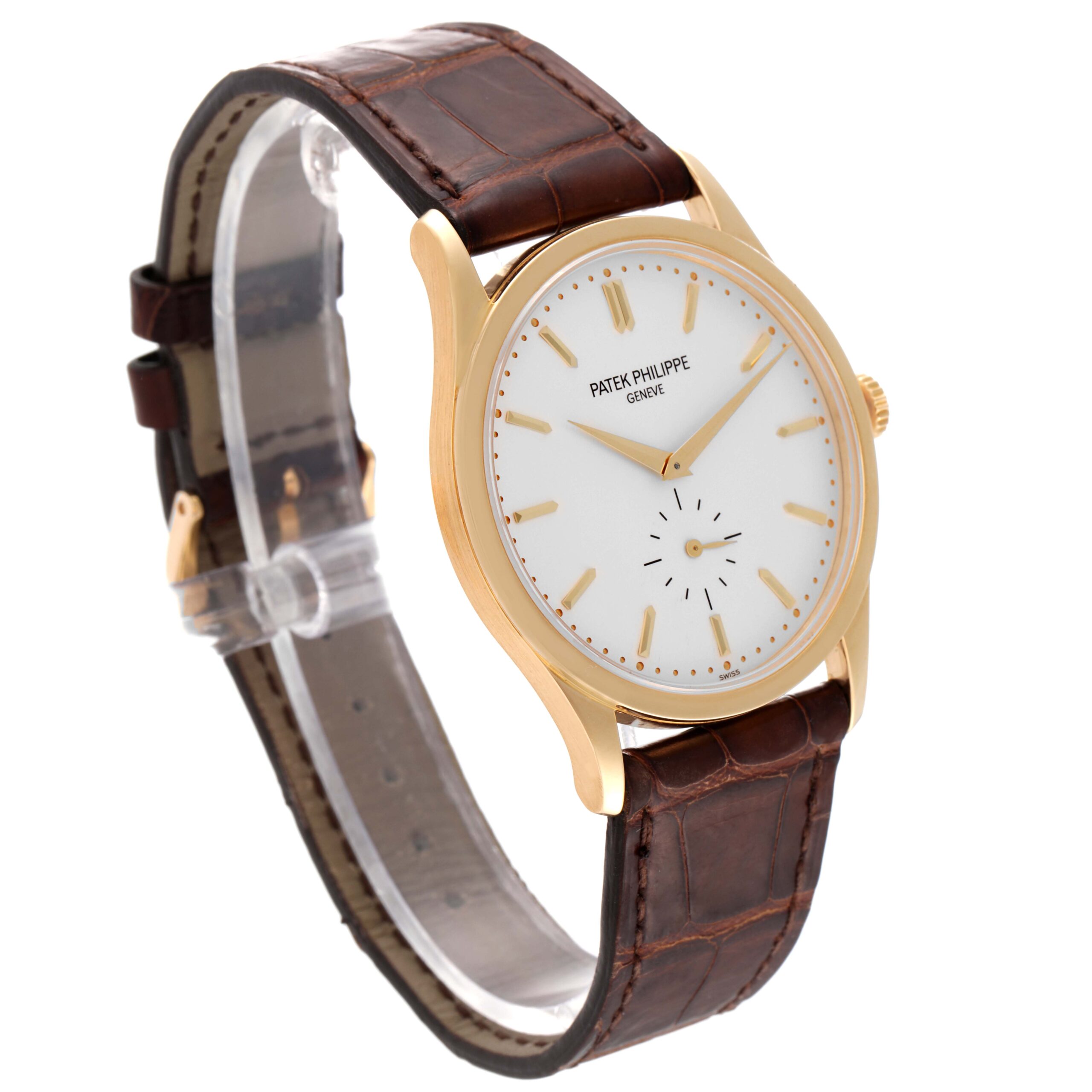 Patek Philippe Calatrava Yellow Gold Silver Dial Mens Watch 5196J