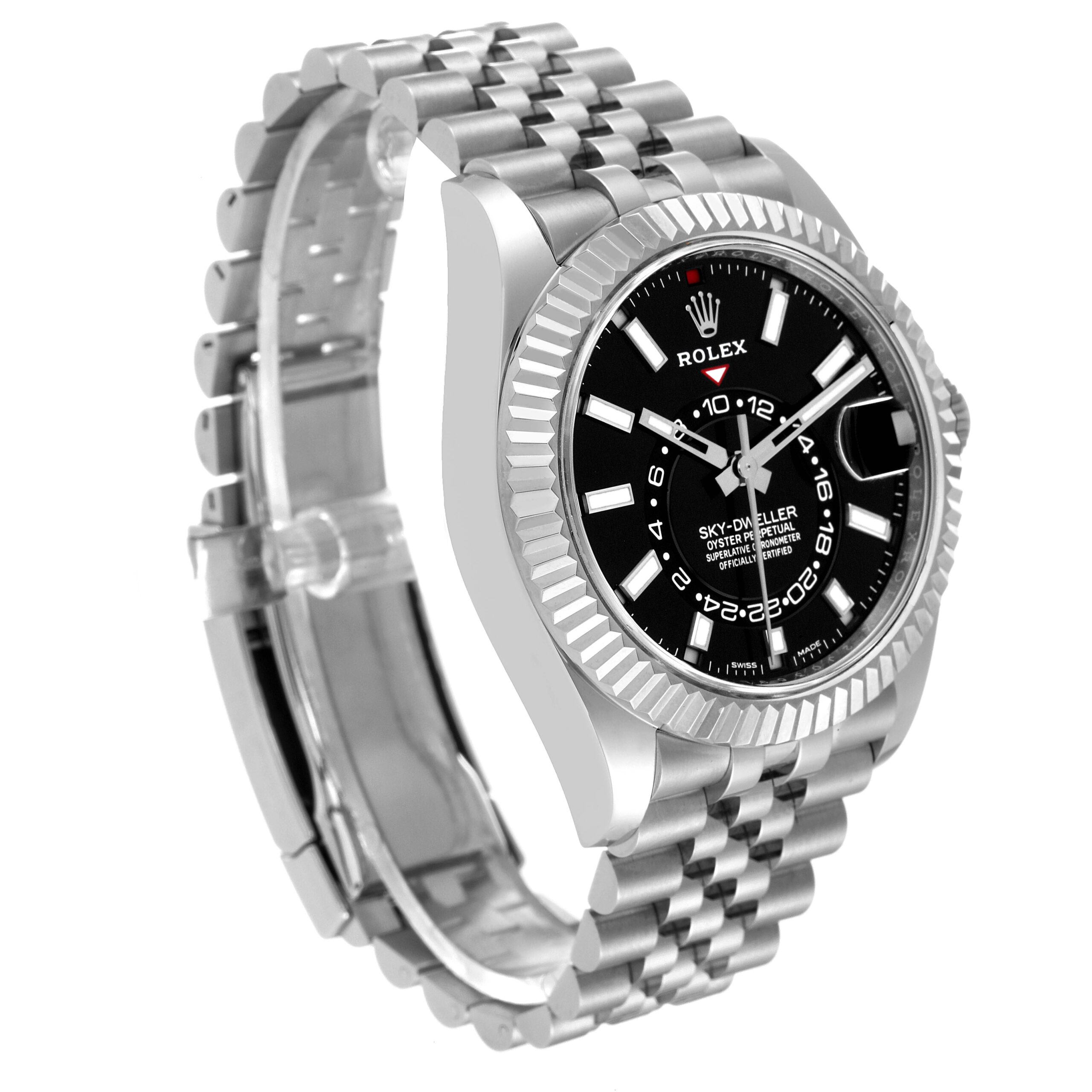 Rolex Sky-Dweller Steel White Gold Black Dial Mens Watch 326934 Unworn