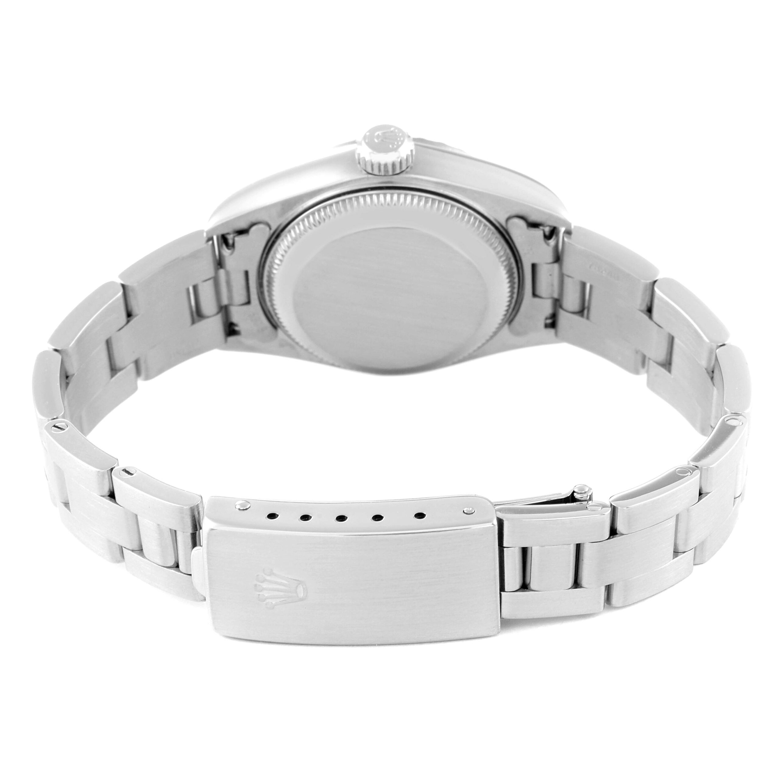 Rolex Date Blue Dial Engine Turned Bezel Steel Ladies Watch 79240