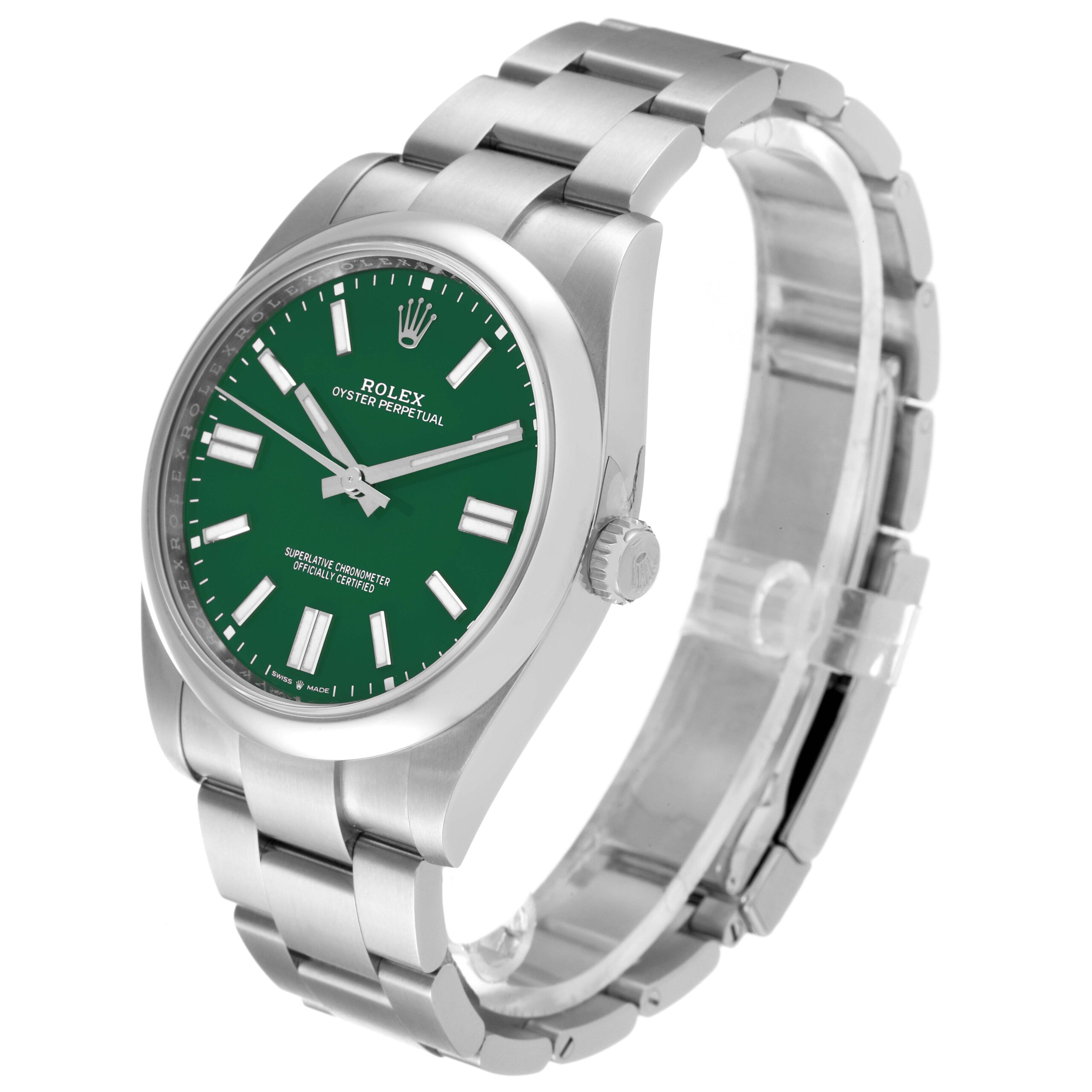 Rolex Oyster Perpetual 41mm Green Dial Steel Mens Watch 124300 Unworn