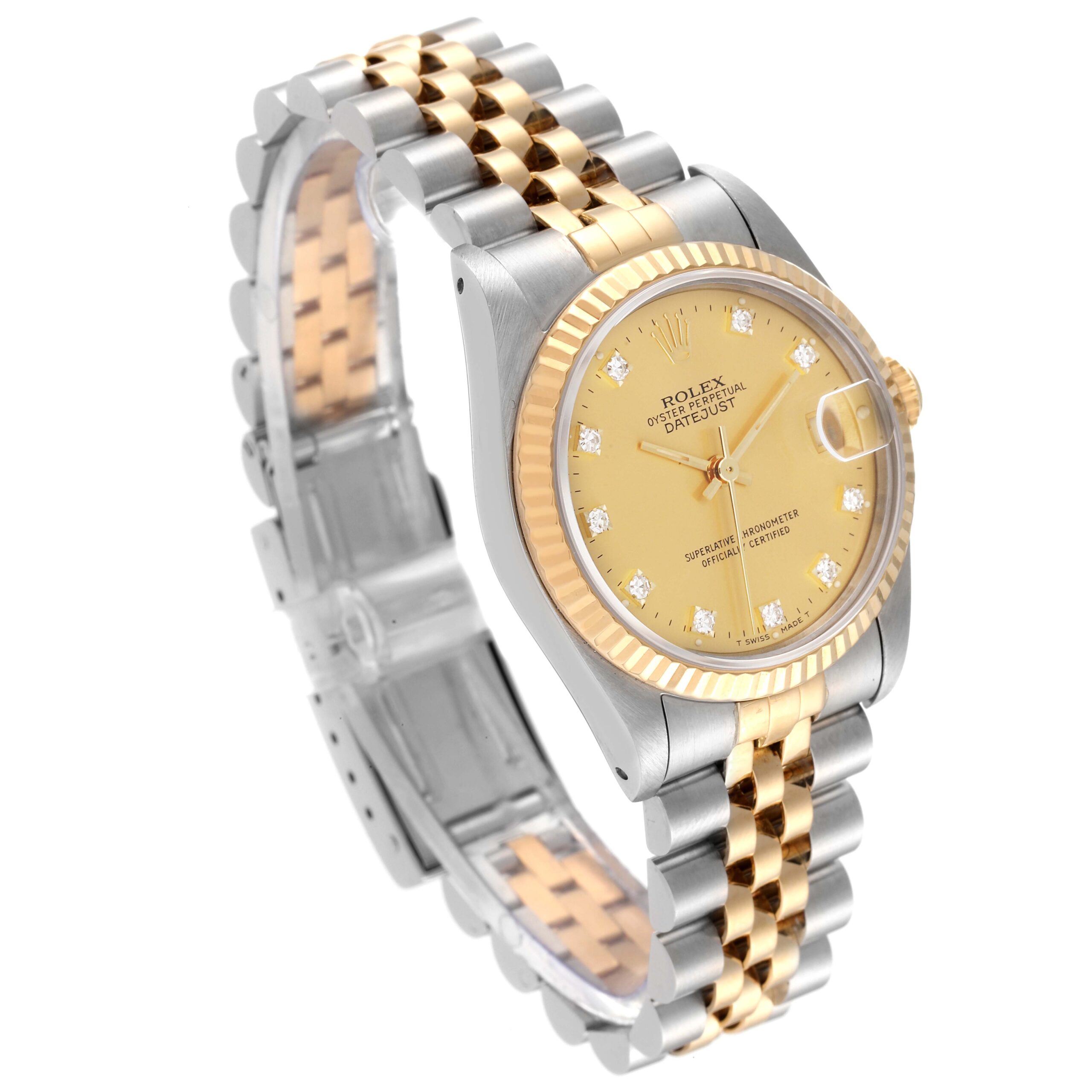 Rolex Datejust Midsize Steel Yellow Gold Diamond Dial Ladies Watch 68273