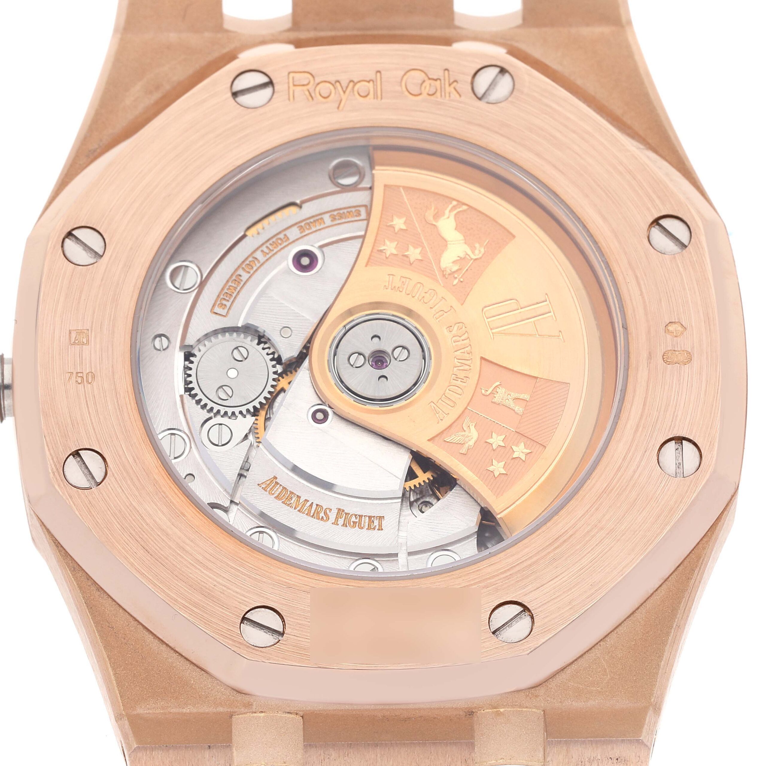 Audemars Piguet Royal Oak 18k Rose Gold Black Dial Watch 15300OR Box Papers