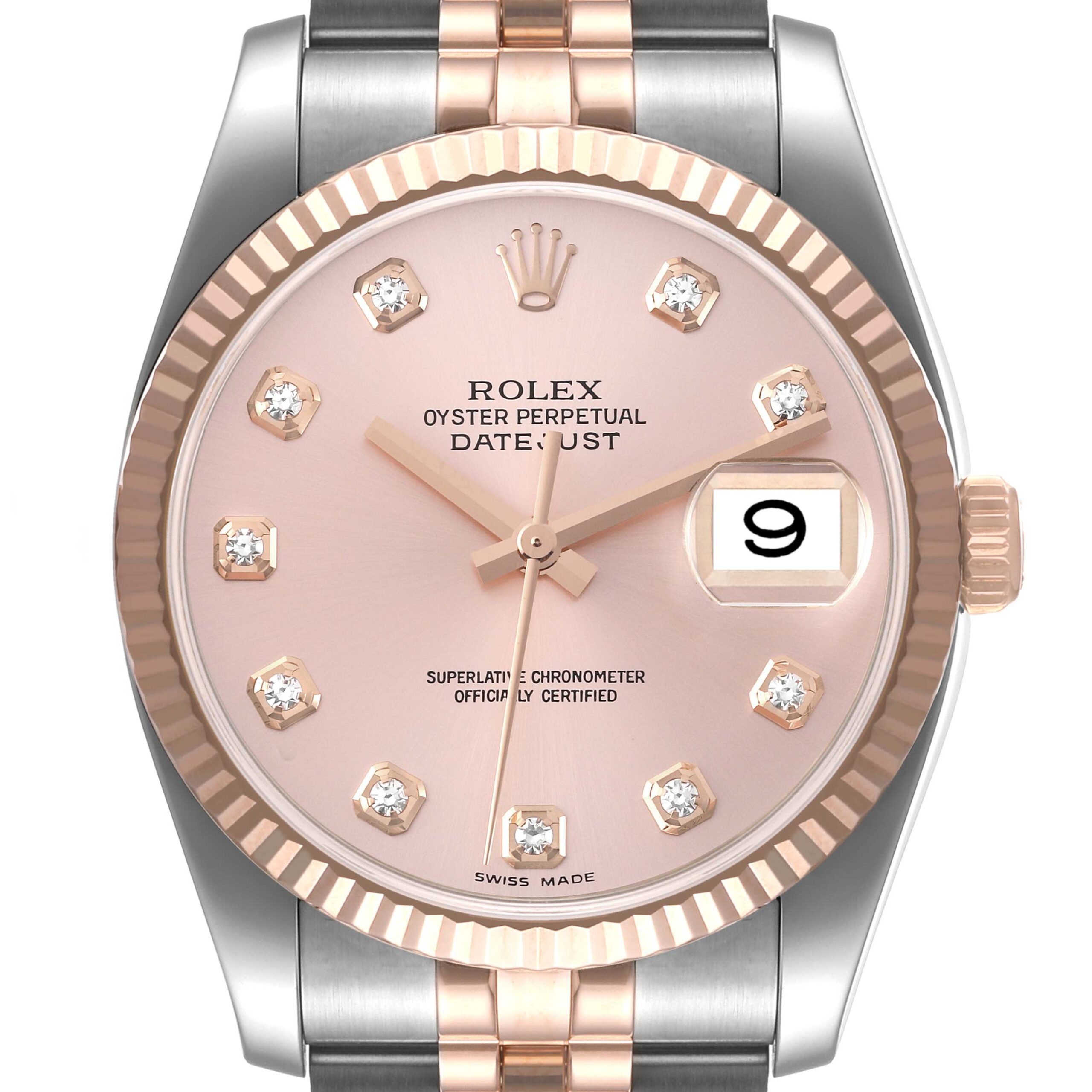 Rolex Datejust Steel Rose Gold Diamond Mens Watch 116231