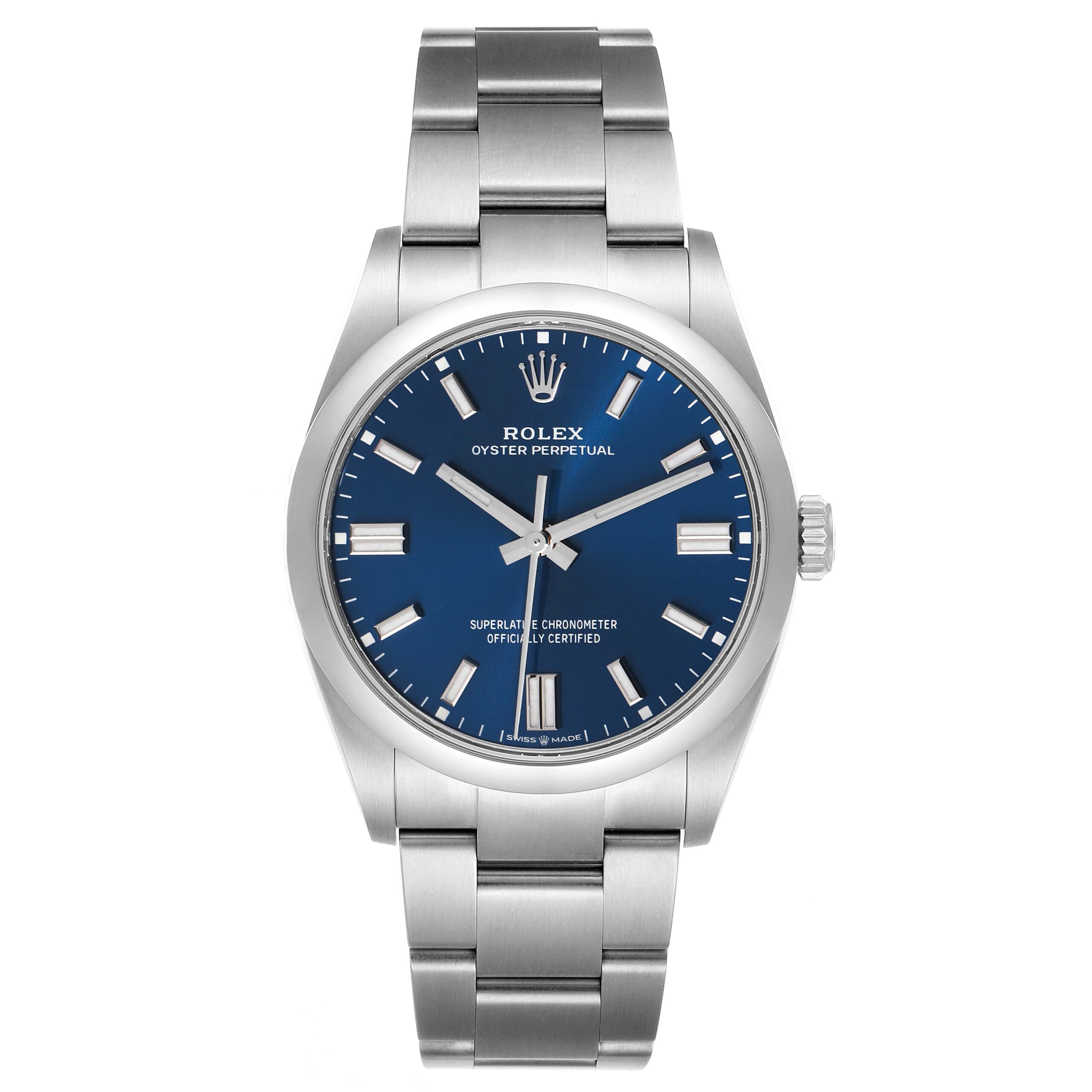 Rolex Oyster Perpetual Blue Dial Steel Mens Watch 126000 Unworn