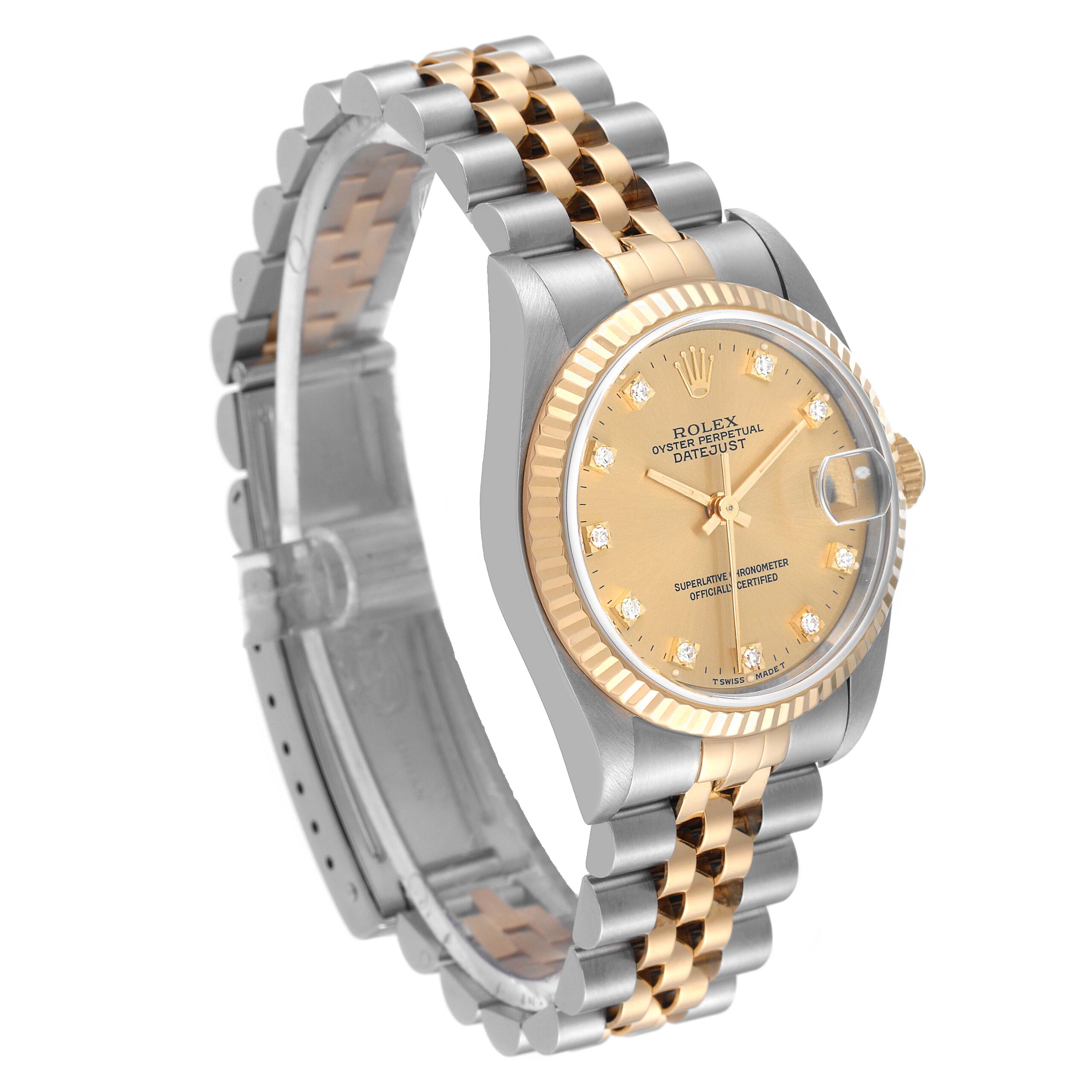 Rolex Datejust Midsize Steel Yellow Gold Diamond Dial Ladies Watch 68273
