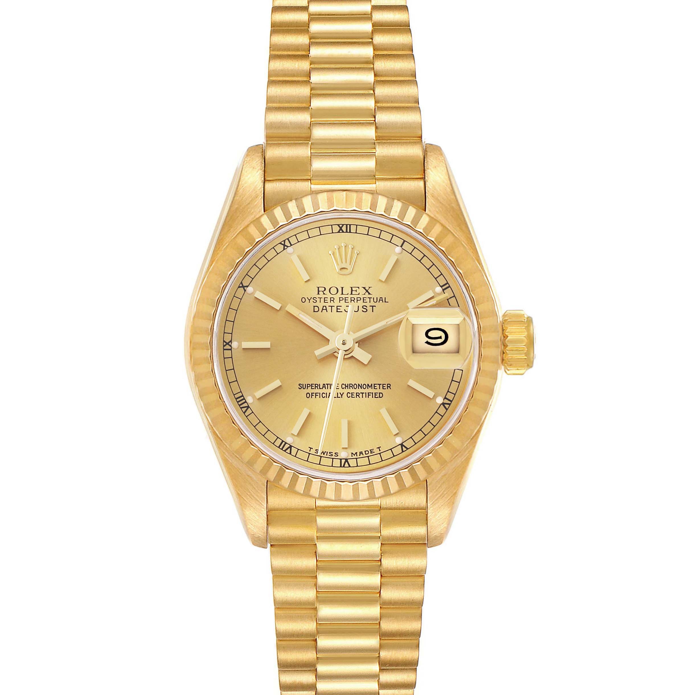 Rolex Datejust President Yellow Gold Champagne Dial Ladies Watch 69178