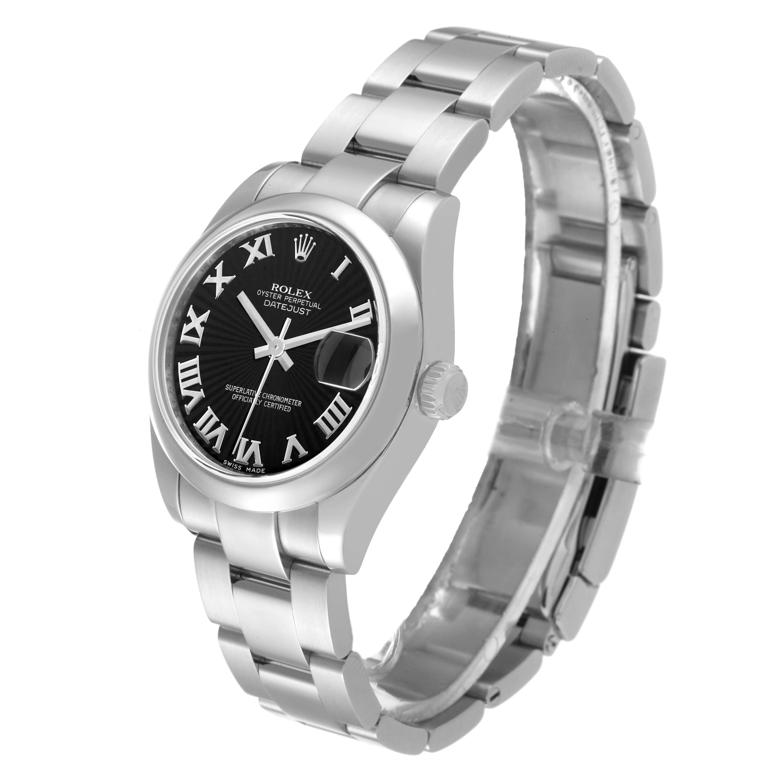 Rolex Datejust Midsize Steel Black Sunbeam Dial Ladies Watch 178240 Box Card