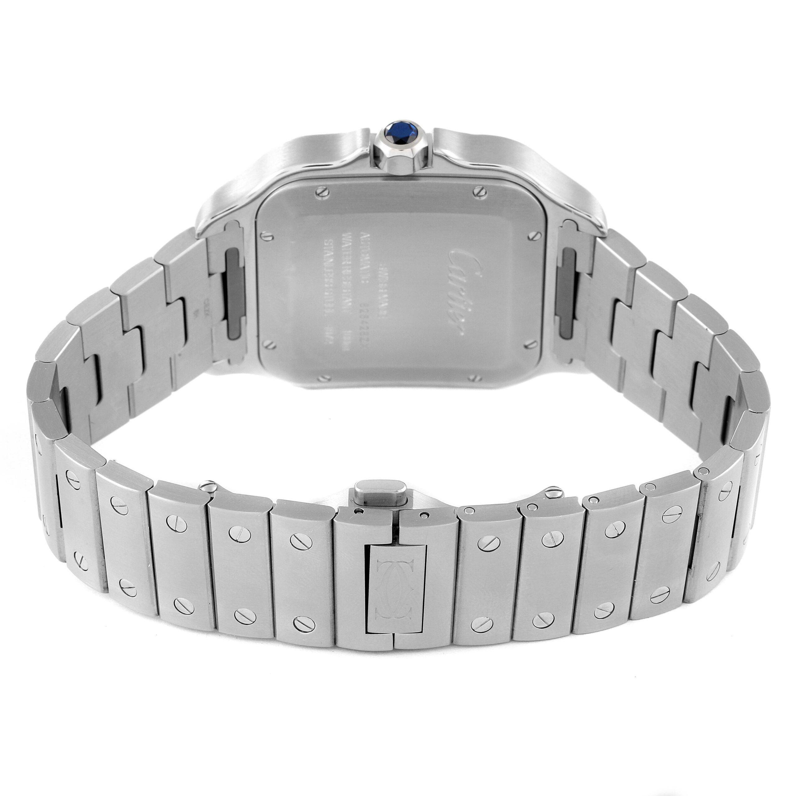 Cartier Santos Silver Dial Large Steel Mens Watch WSSA0018 Box Card Unworn