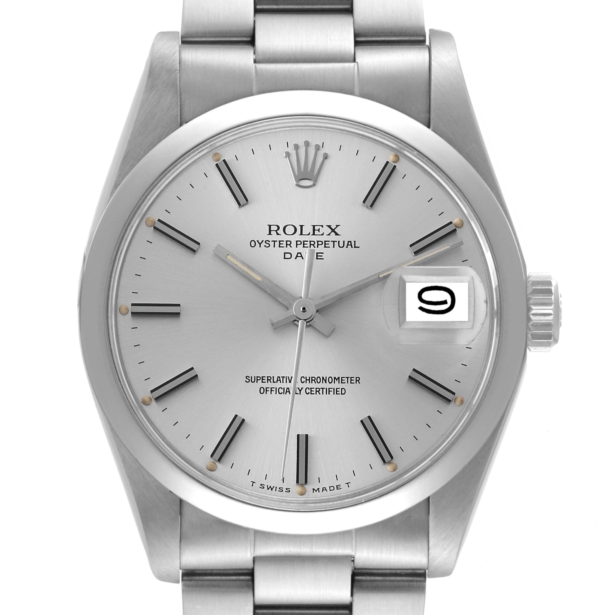 Rolex Date Stainless Steel Silver Dial Vintage Mens Watch 1500