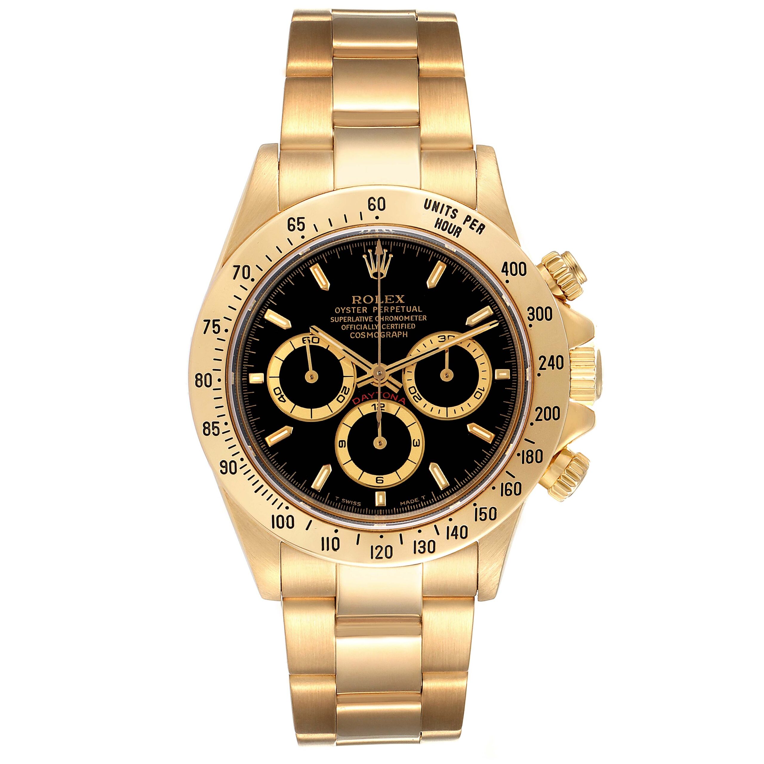 Rolex Daytona Black Dial Yellow Gold Mens Watch 16528 Box Papers