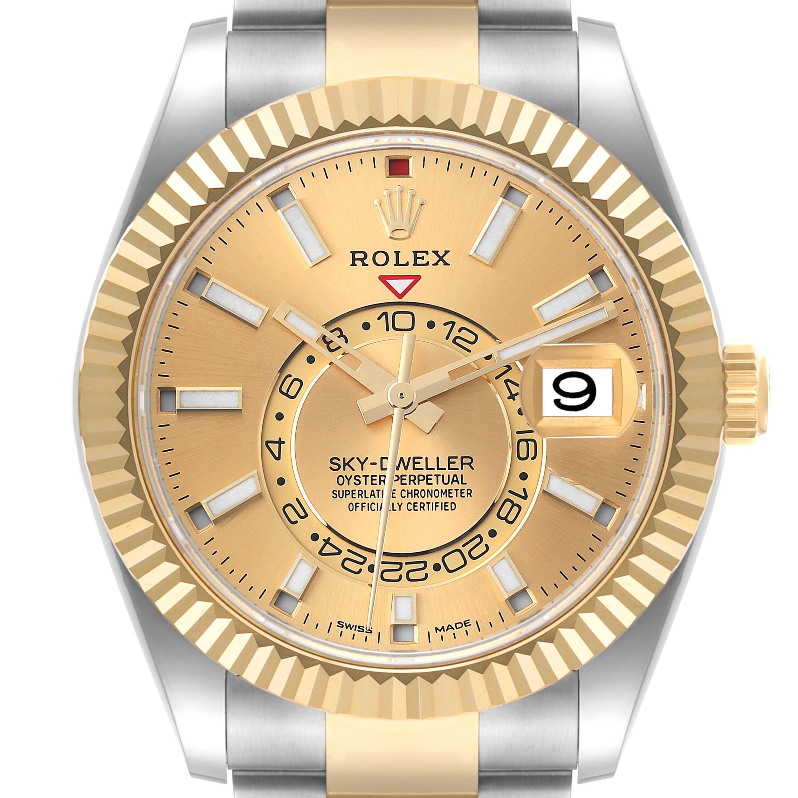 Rolex Sky Dweller Steel Yellow Gold Champagne Dial Mens Watch 326933 Unworn