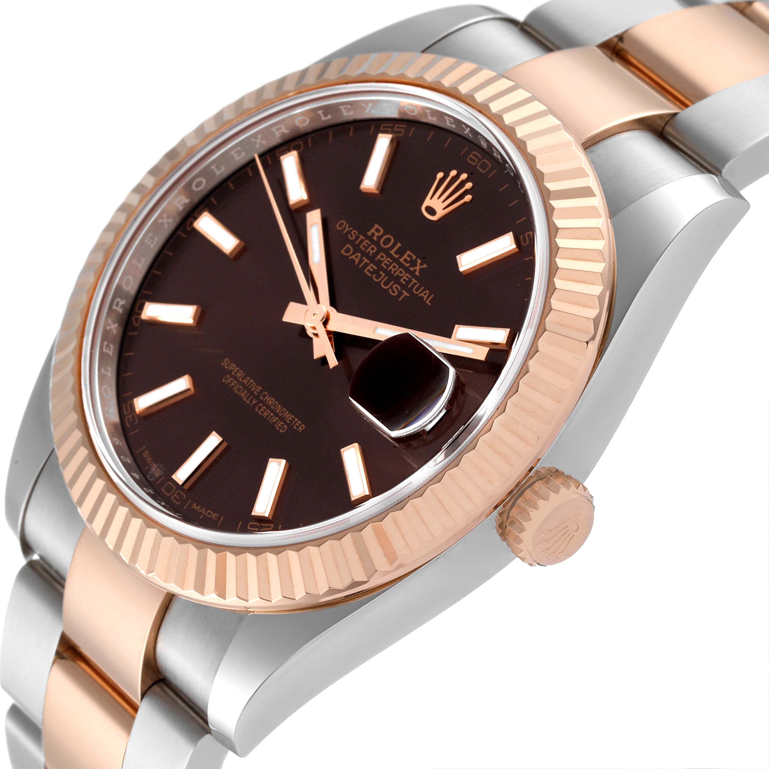 Rolex Datejust 41 Steel Rose Gold Chocolate Dial Mens Watch 126331 Box Card