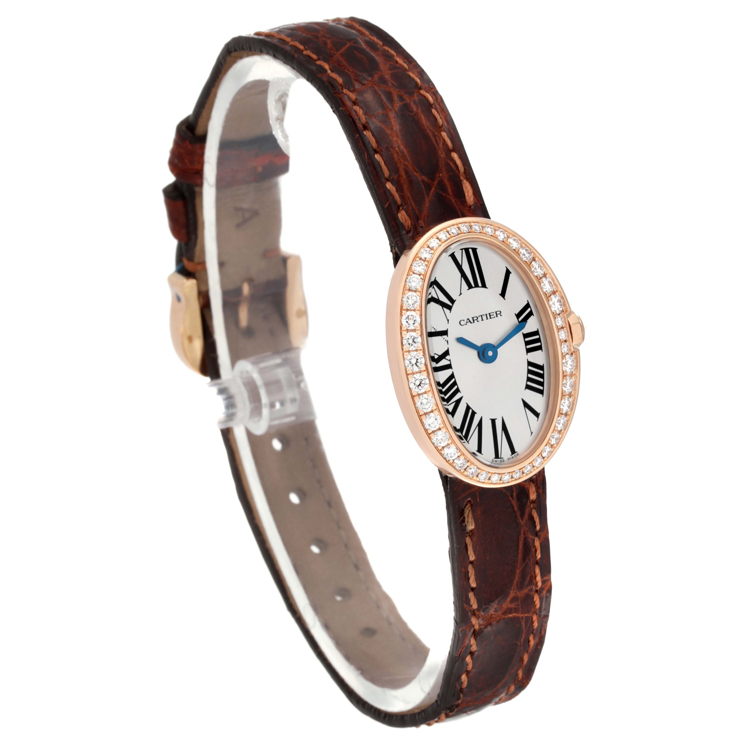 Cartier Baignoire 18K Rose Gold Diamond Ladies Watch WB520028 Box Papers